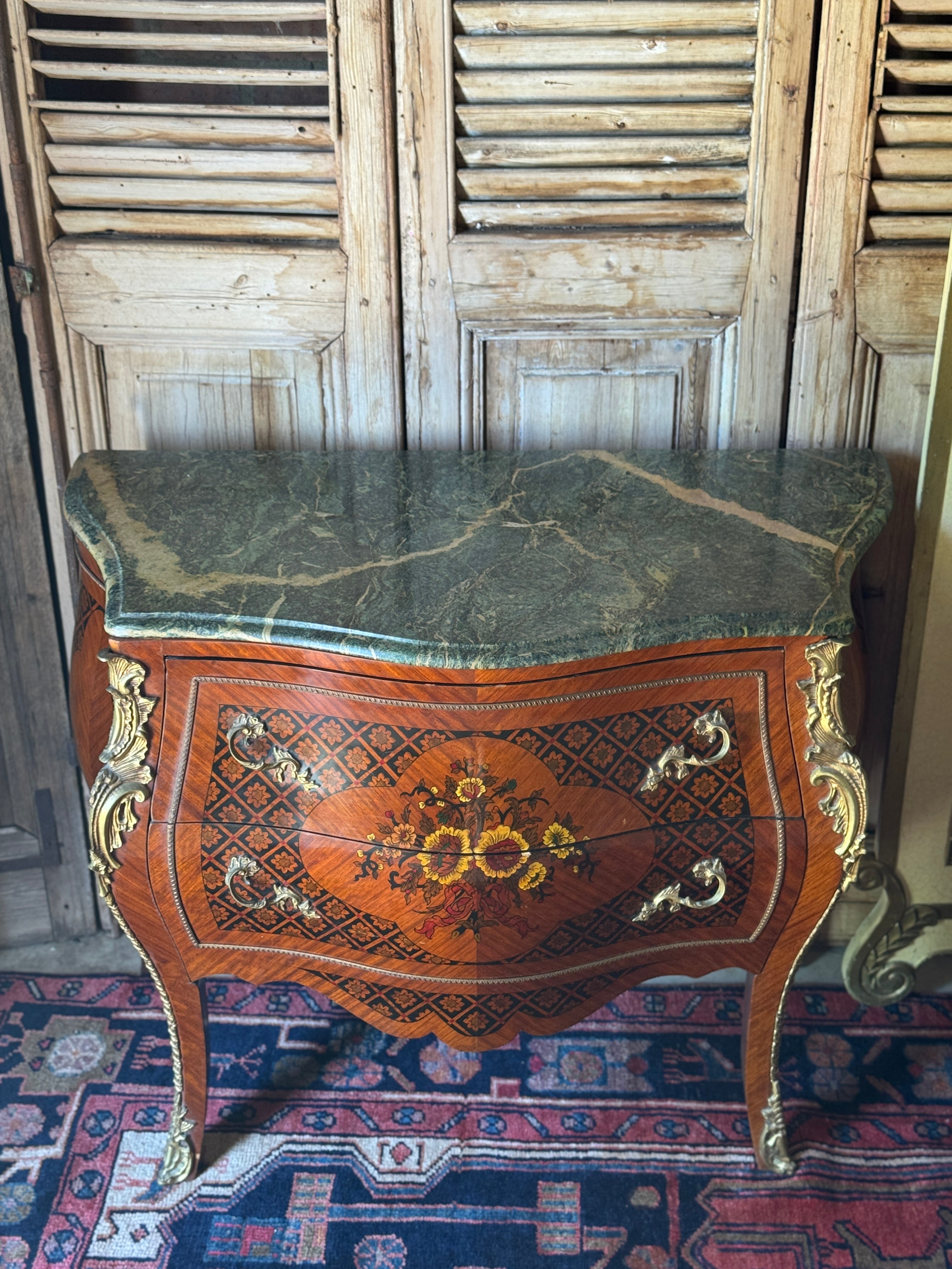 Vintage French Louis XV-Style Bombe Commode with Marble Top