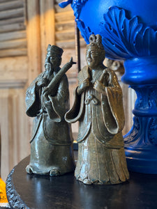 Pair of Vintage Glazed Terracotta Oriental Figures