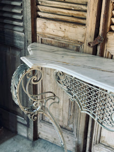 Vintage French Wrought Iron & Marble Console Table