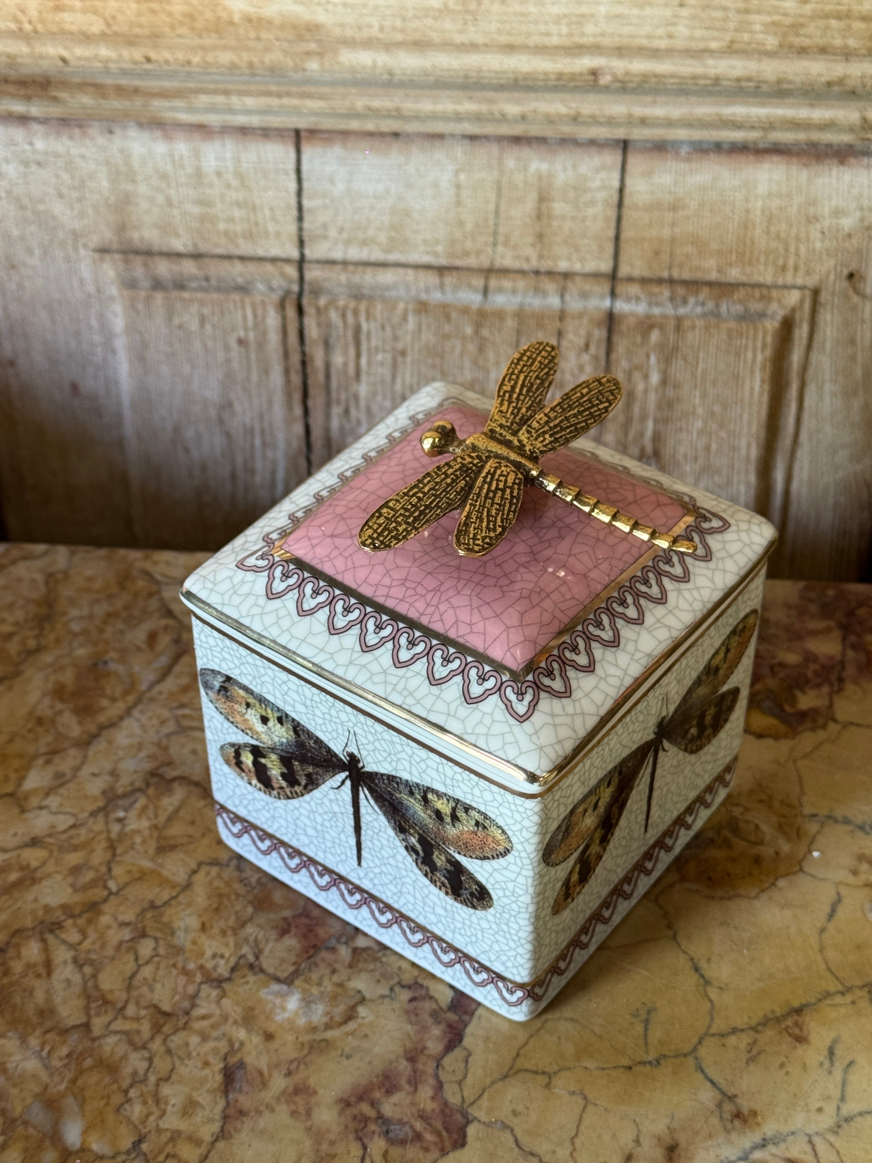 Dragonfly Lidded Trinket Box - Pink