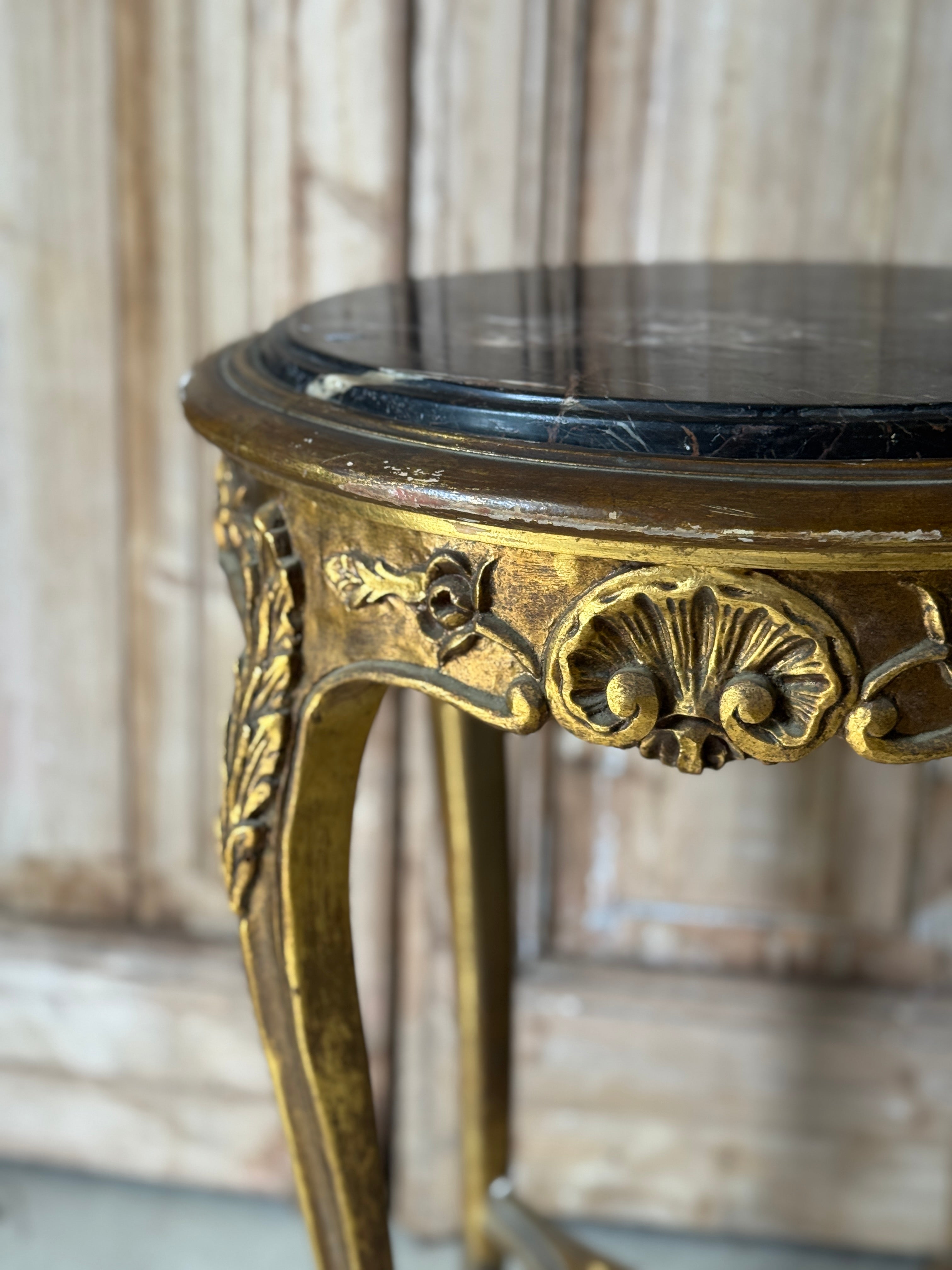 Vintage French Giltwood Side Table with Marble Top