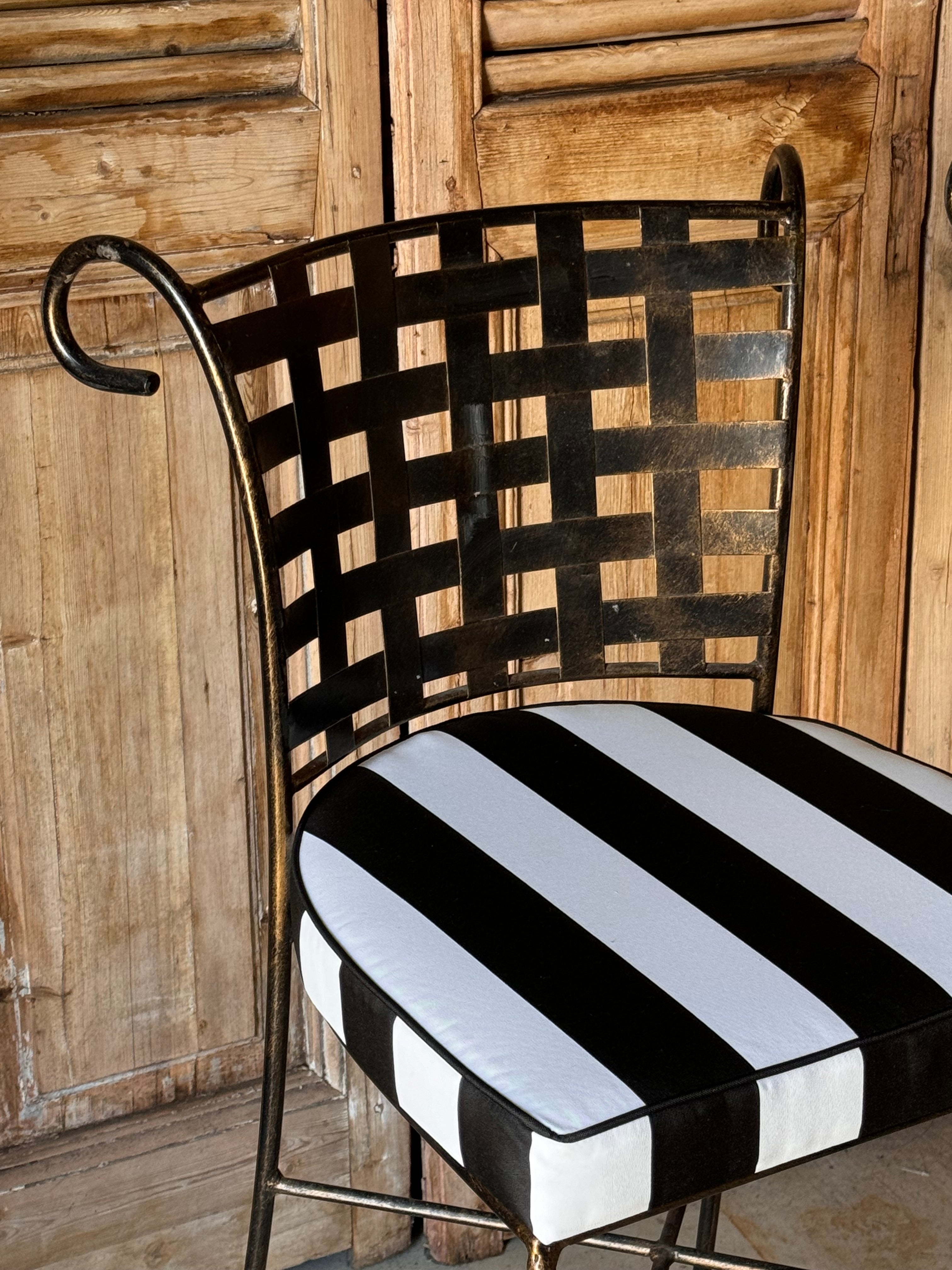 Pair of Vintage French Metal Bar / Outdoor Stools with New Upholstery