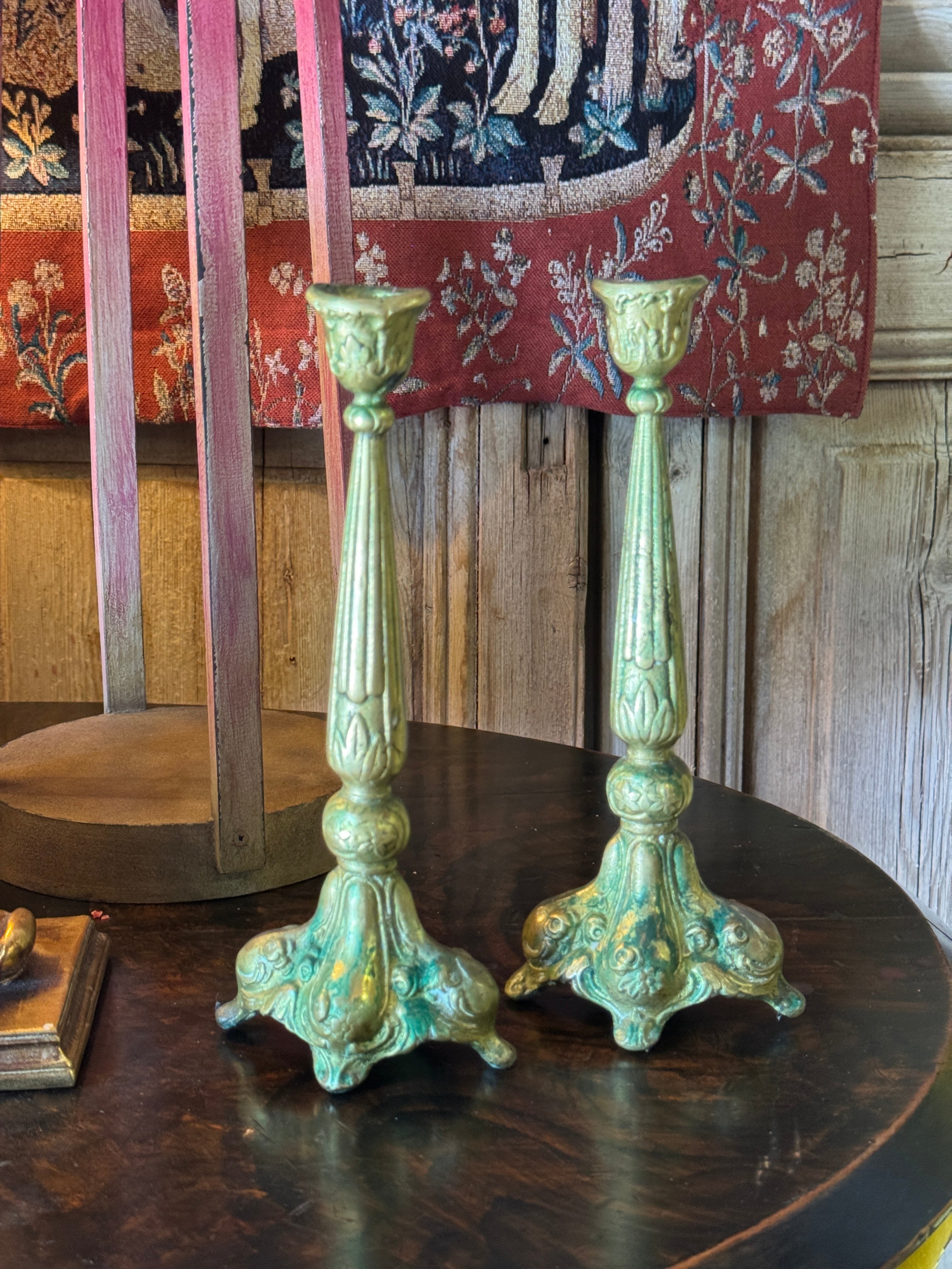 Pair of Antique Gilt Metal Taper Candle Holders