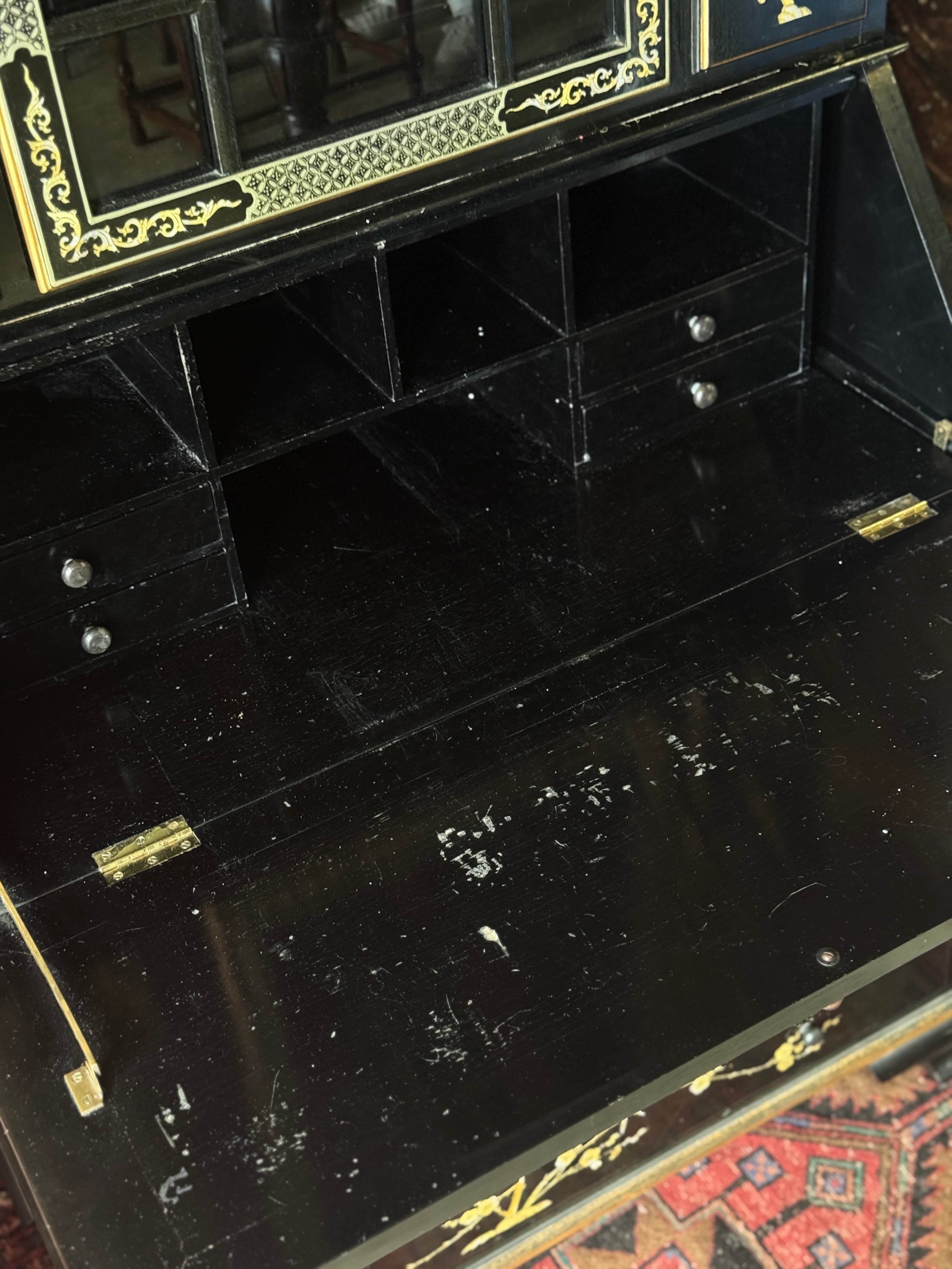 Vintage Chinese Fallout Bureau and Display Cabinet with Mother of Pearl Inlay Detail