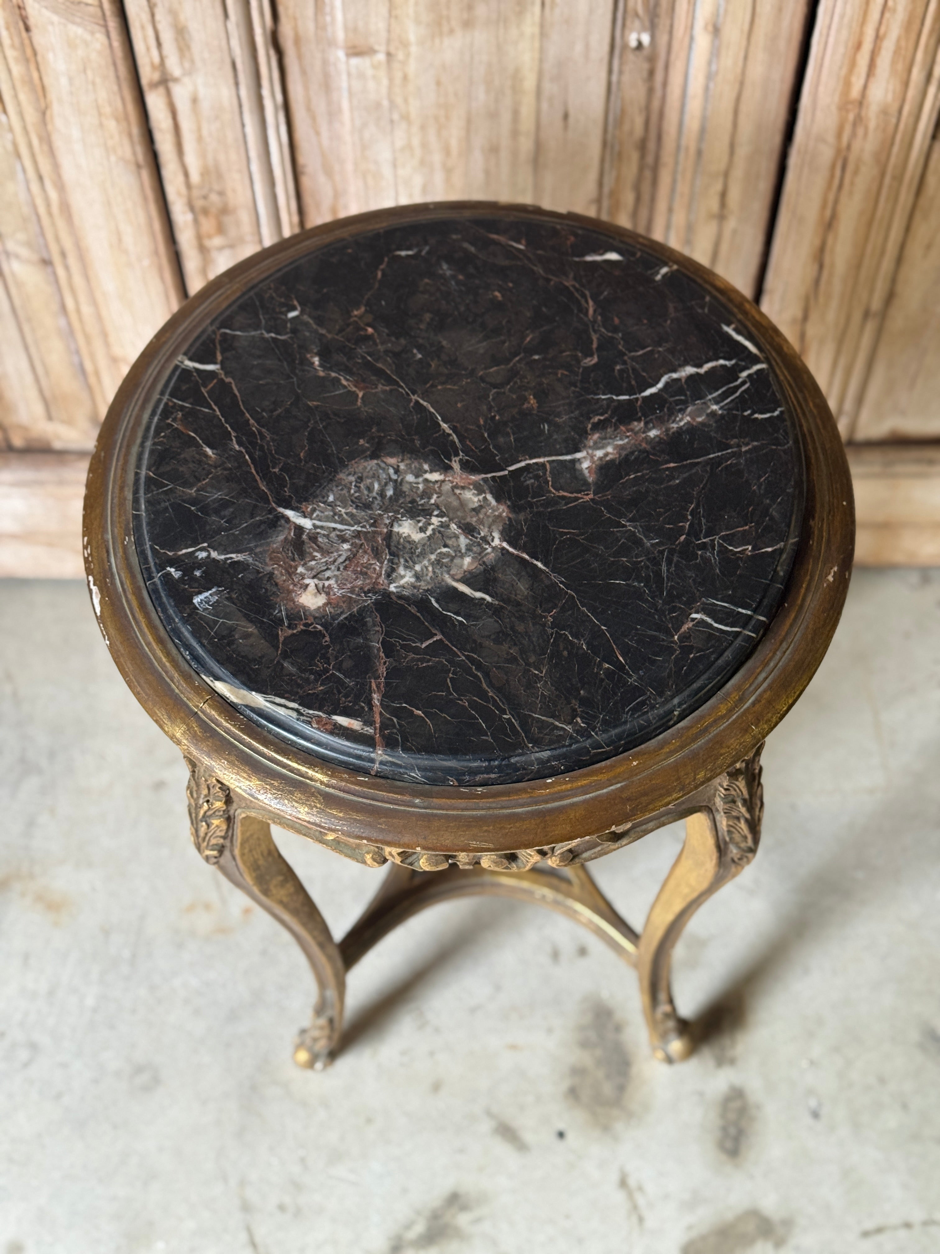 Vintage French Giltwood Side Table with Marble Top