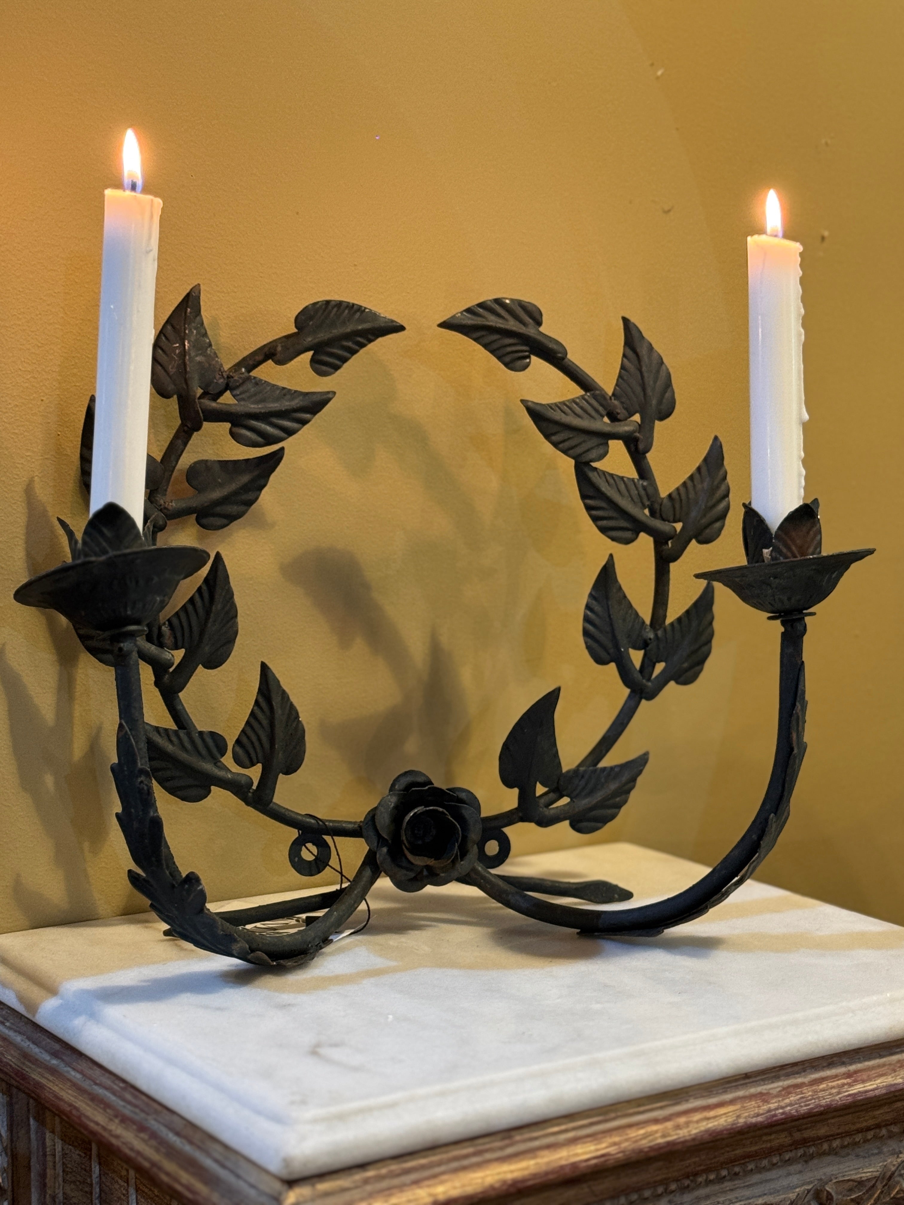 Vintage Metal Wreath Twin Candle Holder