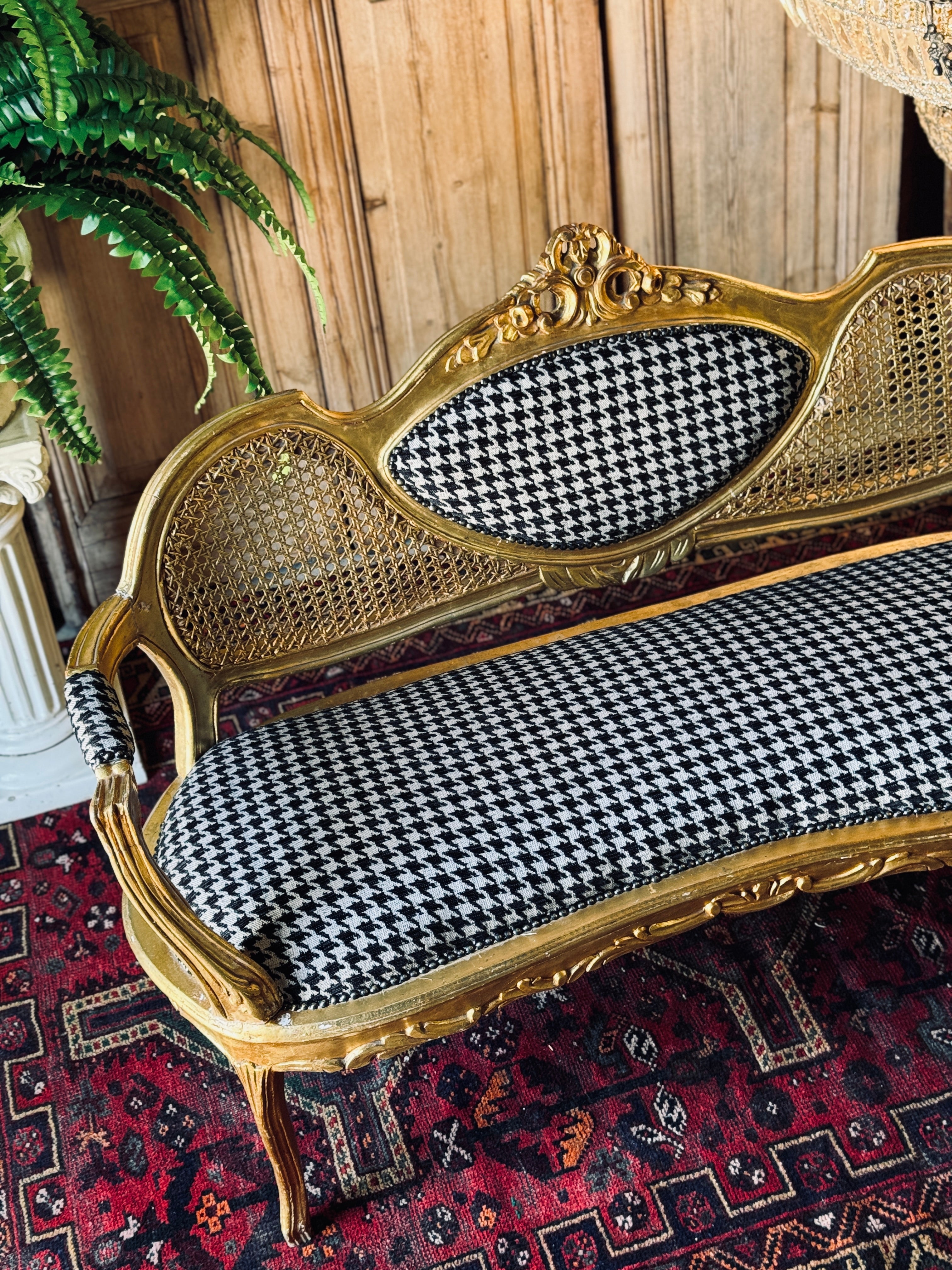 Vintage Gilt Rattan Settee