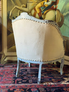Vintage French Linen Tub Chair