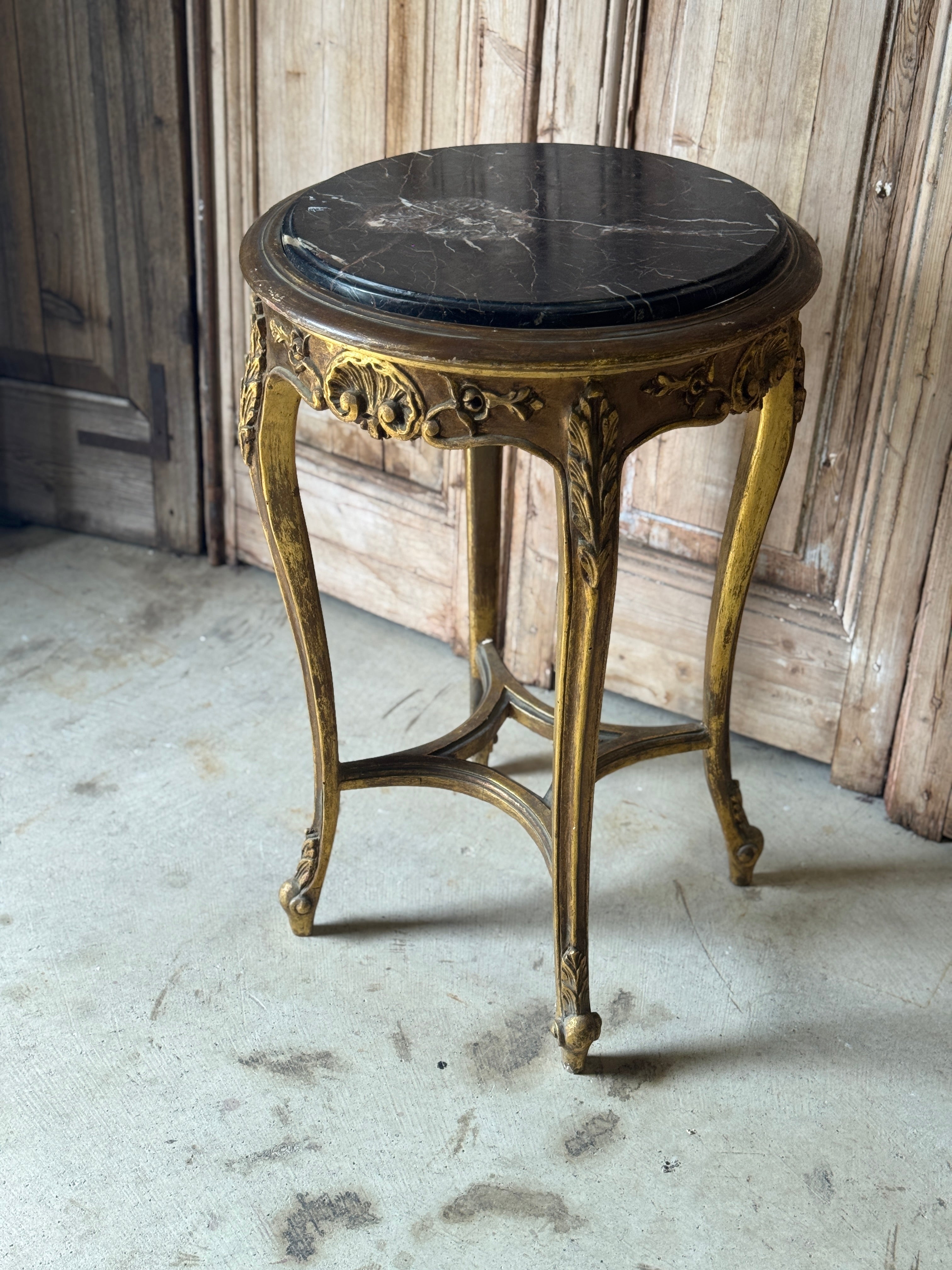 Vintage French Giltwood Side Table with Marble Top