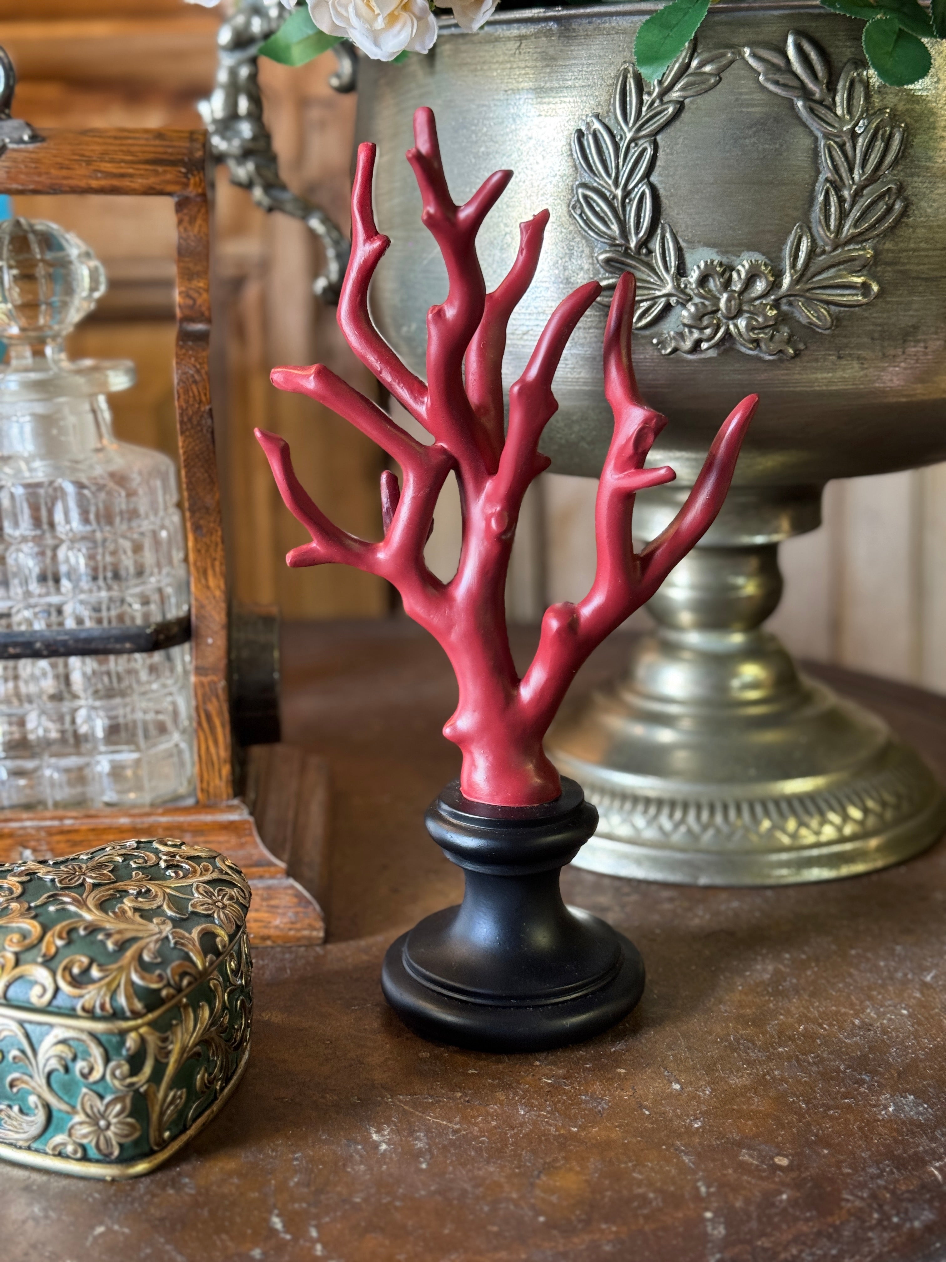 Red Faux Coral on Stand
