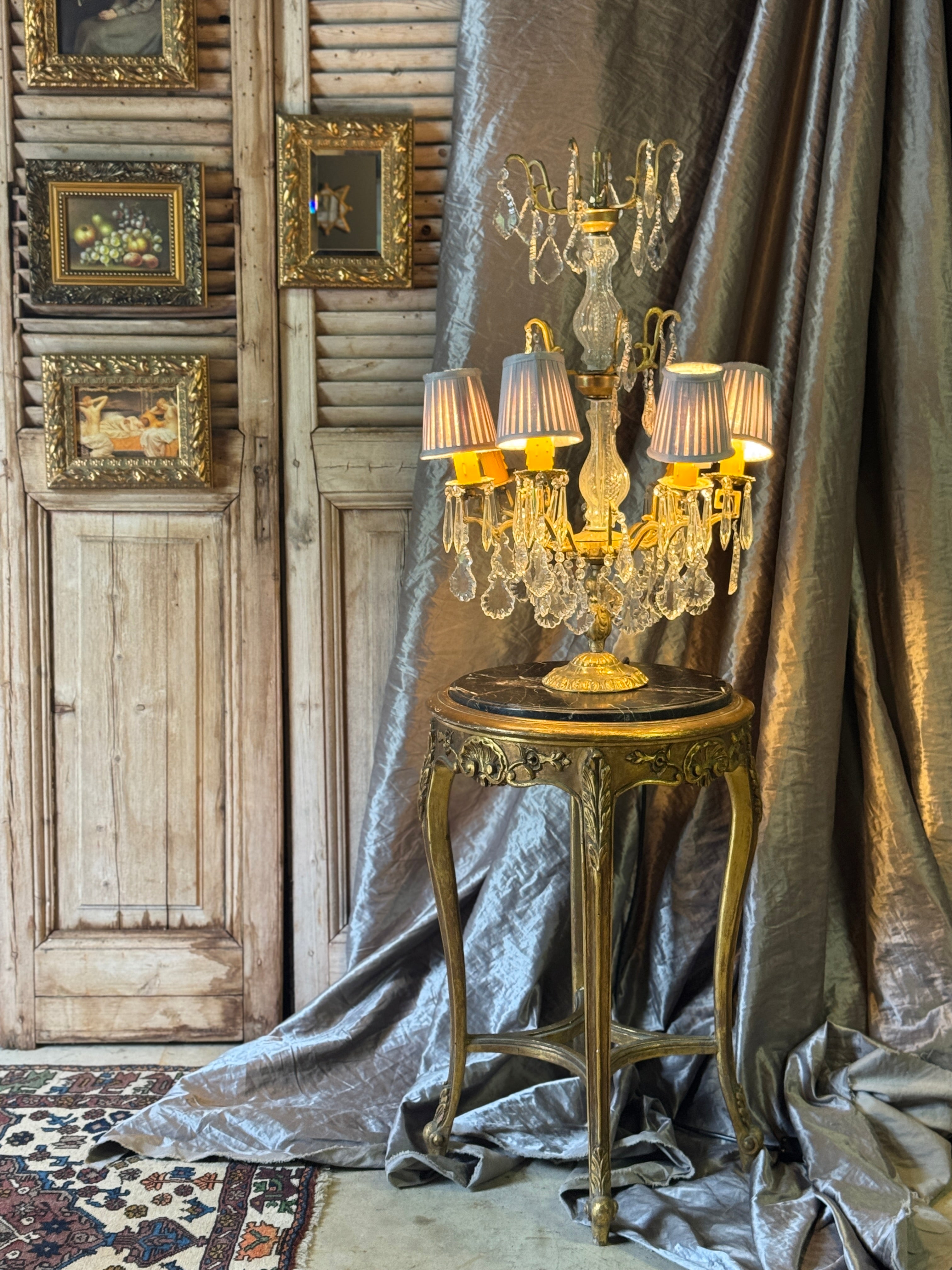 Vintage French Giltwood Side Table with Marble Top