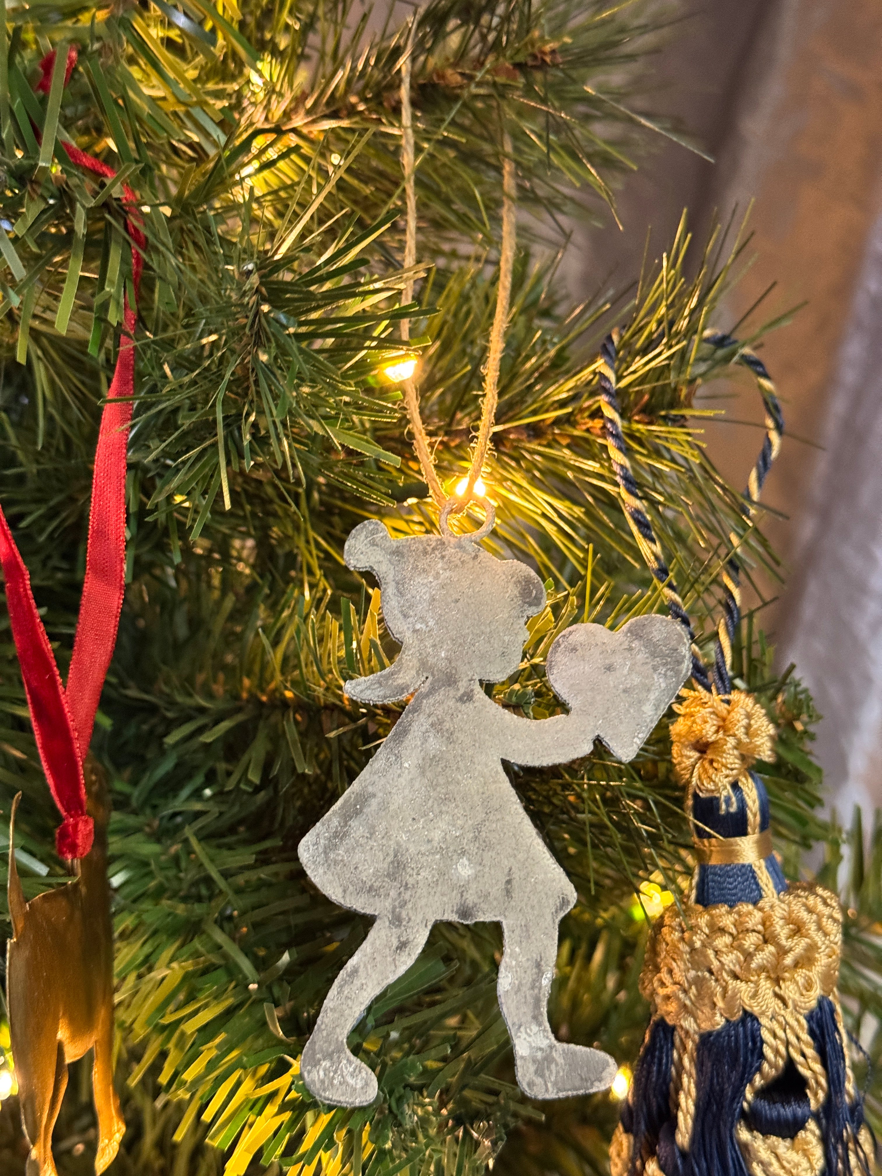 Little Girl Patinated Metal Christmas Ornament