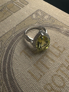 Lemon Quartz / Green Gold Quartz Teardrop Cocktail Ring