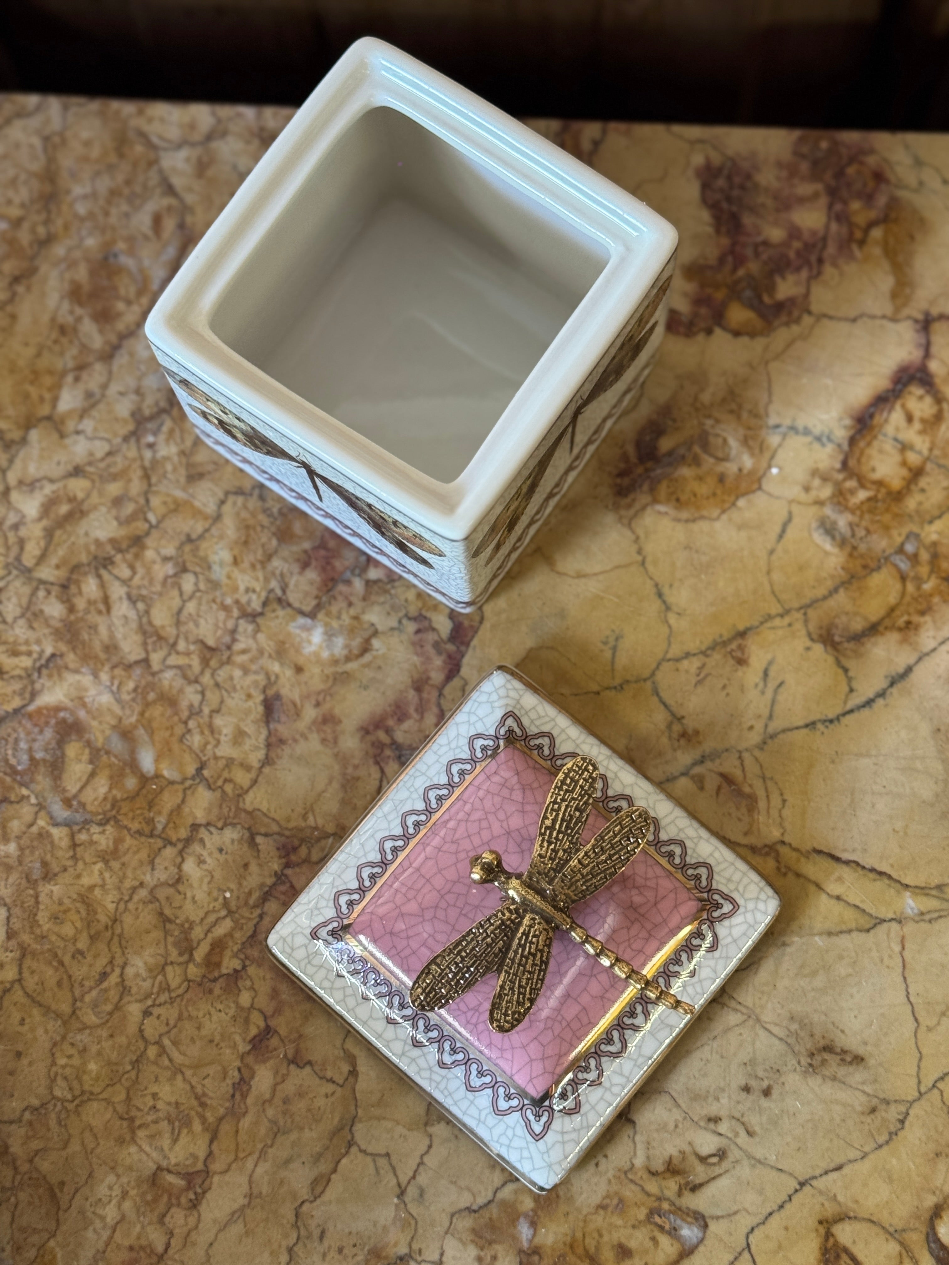 Dragonfly Lidded Trinket Box - Pink
