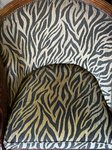 Pair of Carved Timber Empire Tub Chairs with Zebra Upholstery