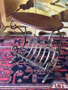 Vintage Metal and Timber Magazine Rack