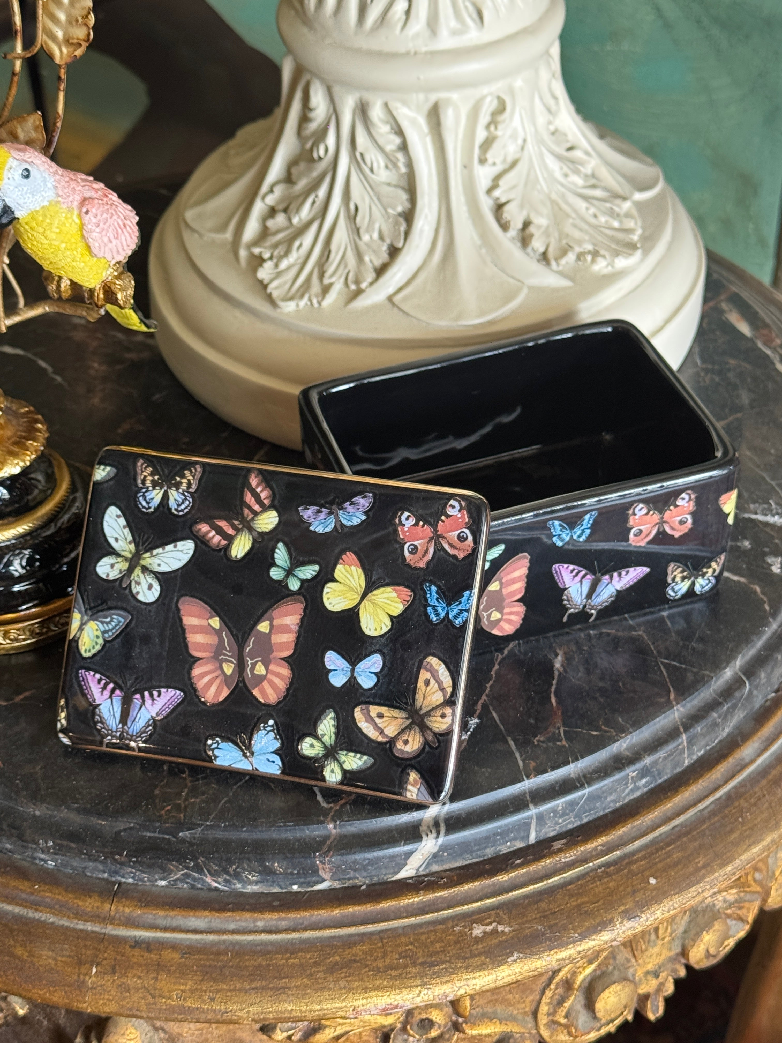 Butterfly Lidded Trinket Box - Black