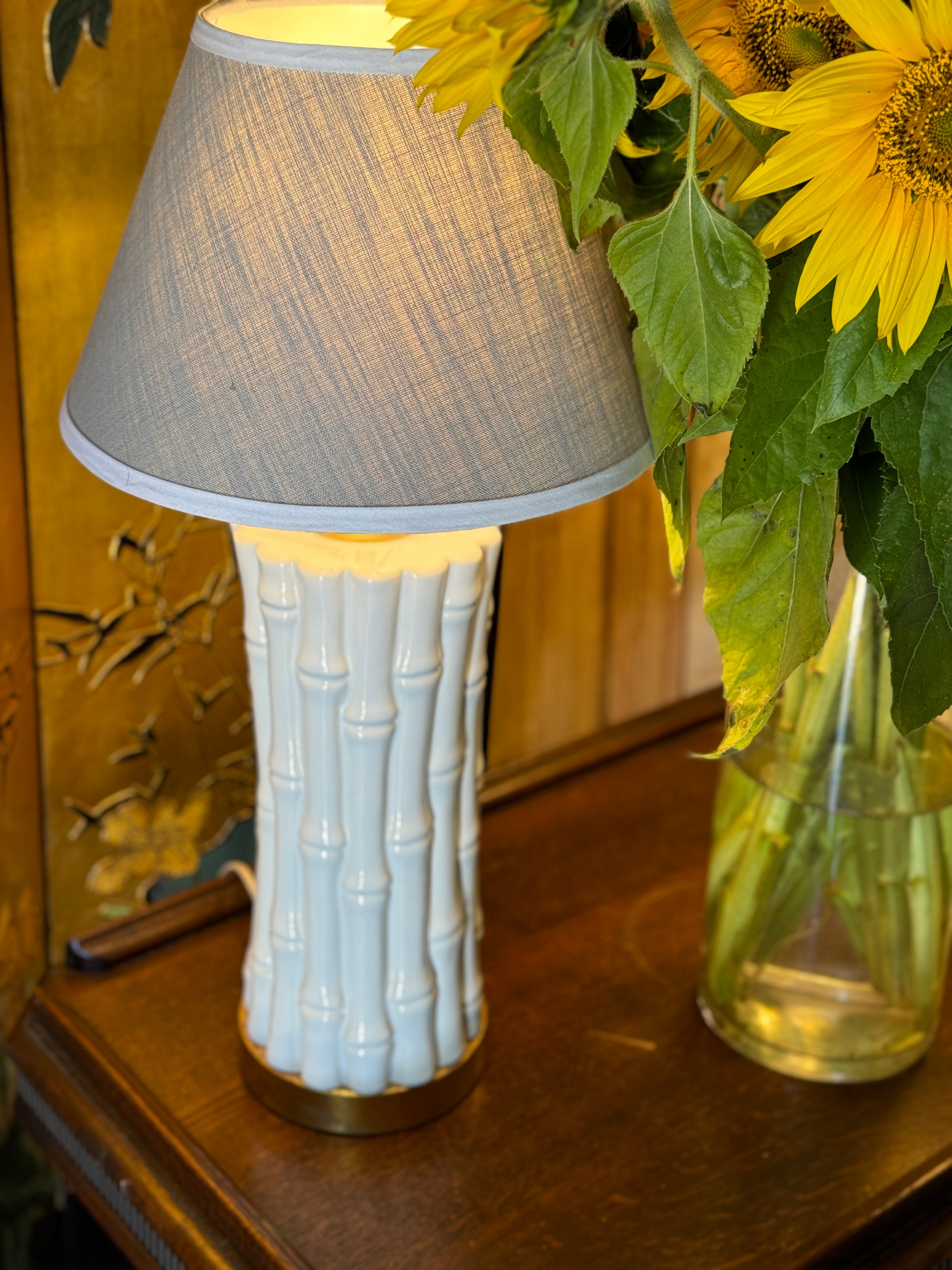 Vintage Pair of Ceramic Bamboo Table Lamps