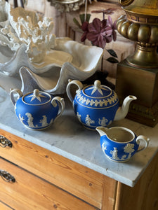 3-piece Copeland Jasperware Tea Set – Blue & White