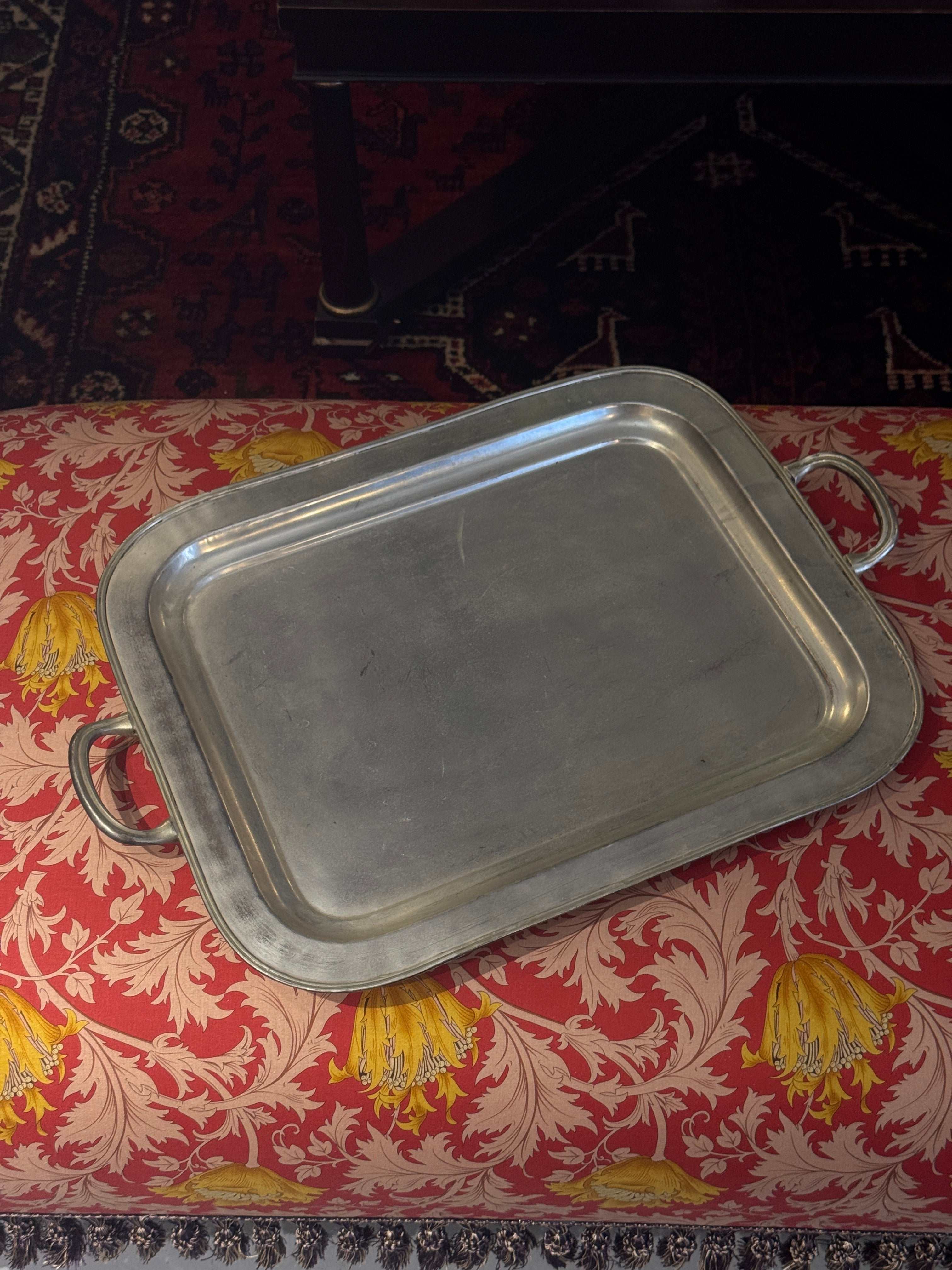 Vintage Silvered Serving Tray with Handles