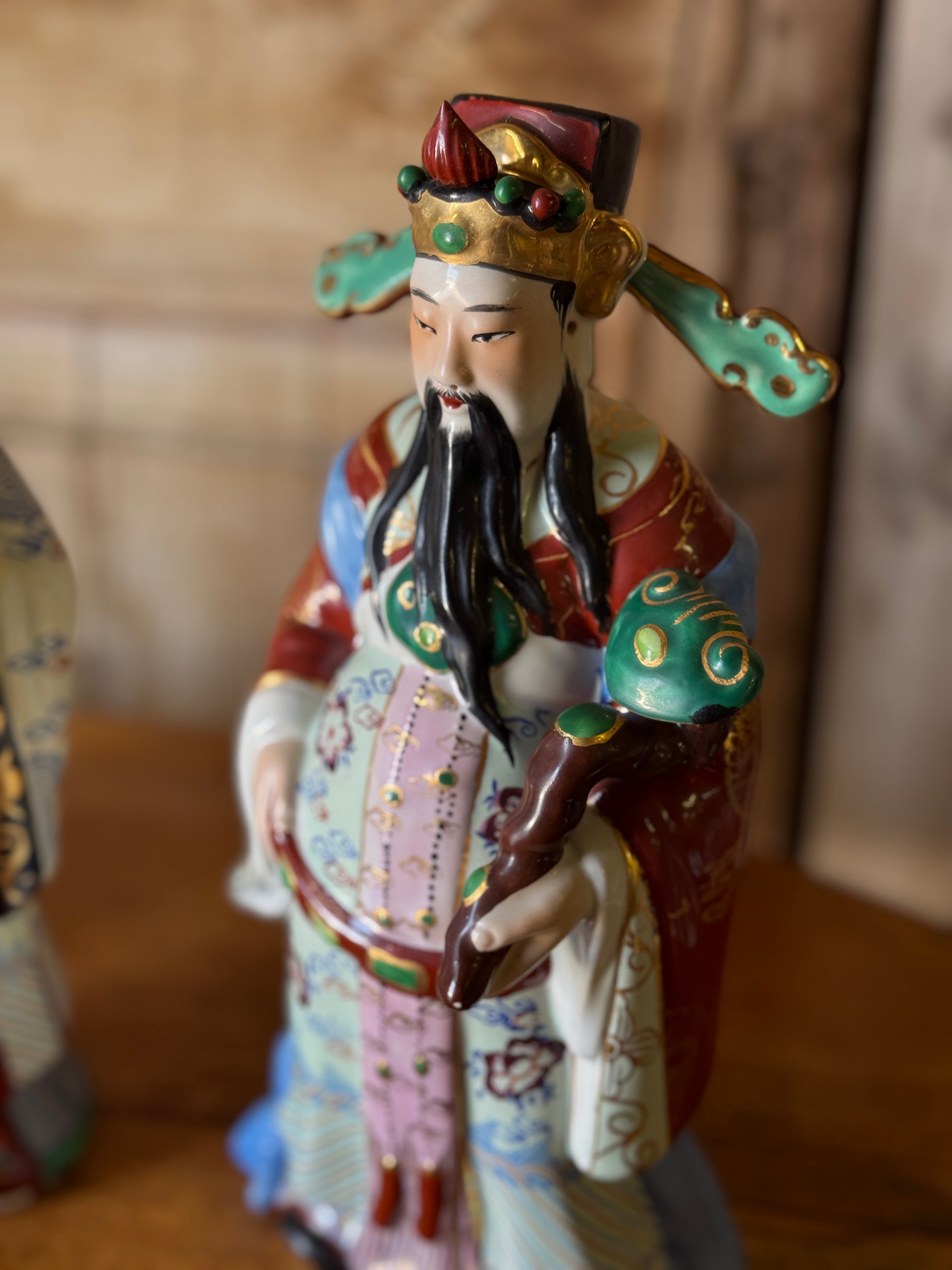 Vintage Chinese Porcelain & Polychrome Painted Immortal Figures - Set of 3