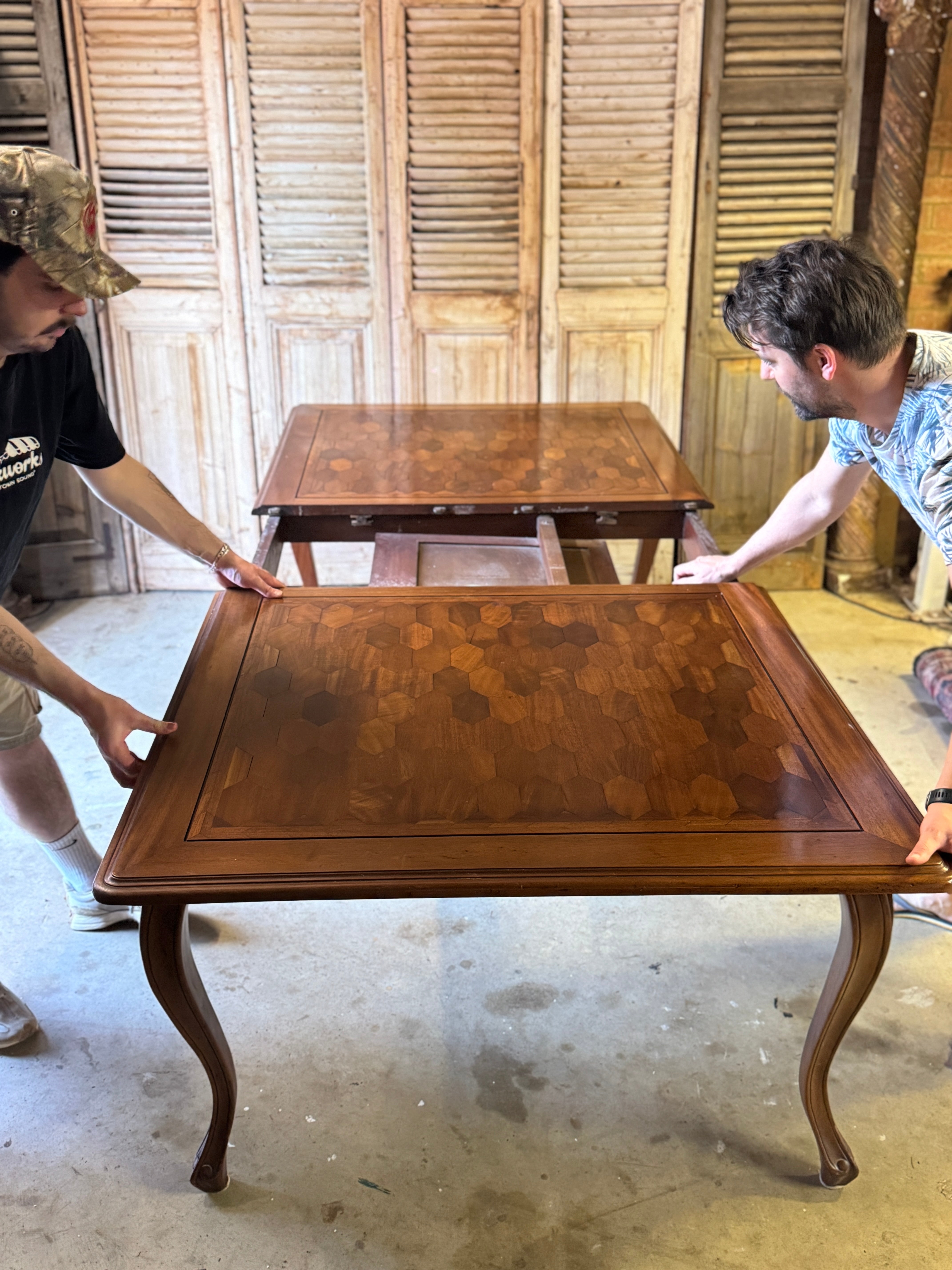 Vintage Louis XVI Style Parquetry Extension Table