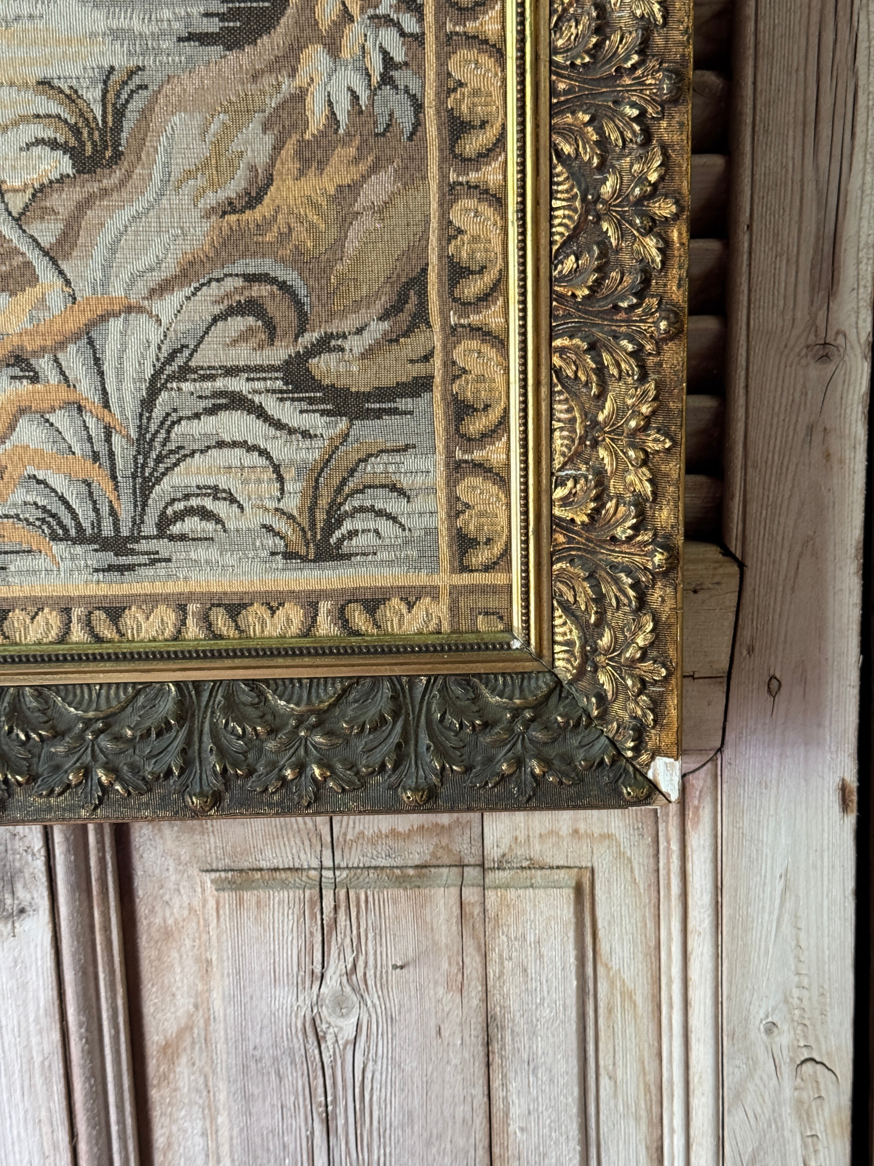 Large Vintage Framed Hunting Scene Tapestry