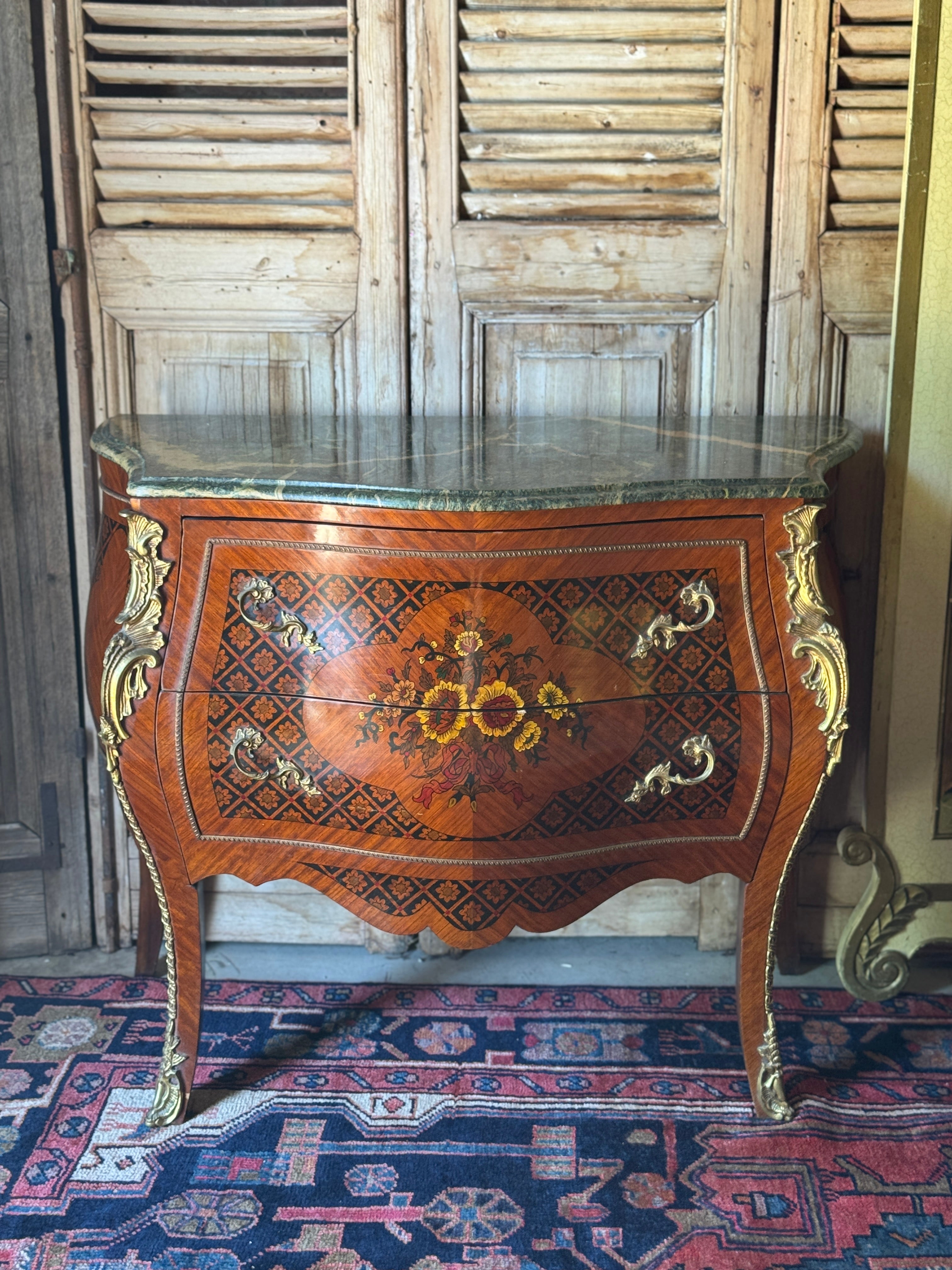 Vintage French Louis XV-Style Bombe Commode with Marble Top