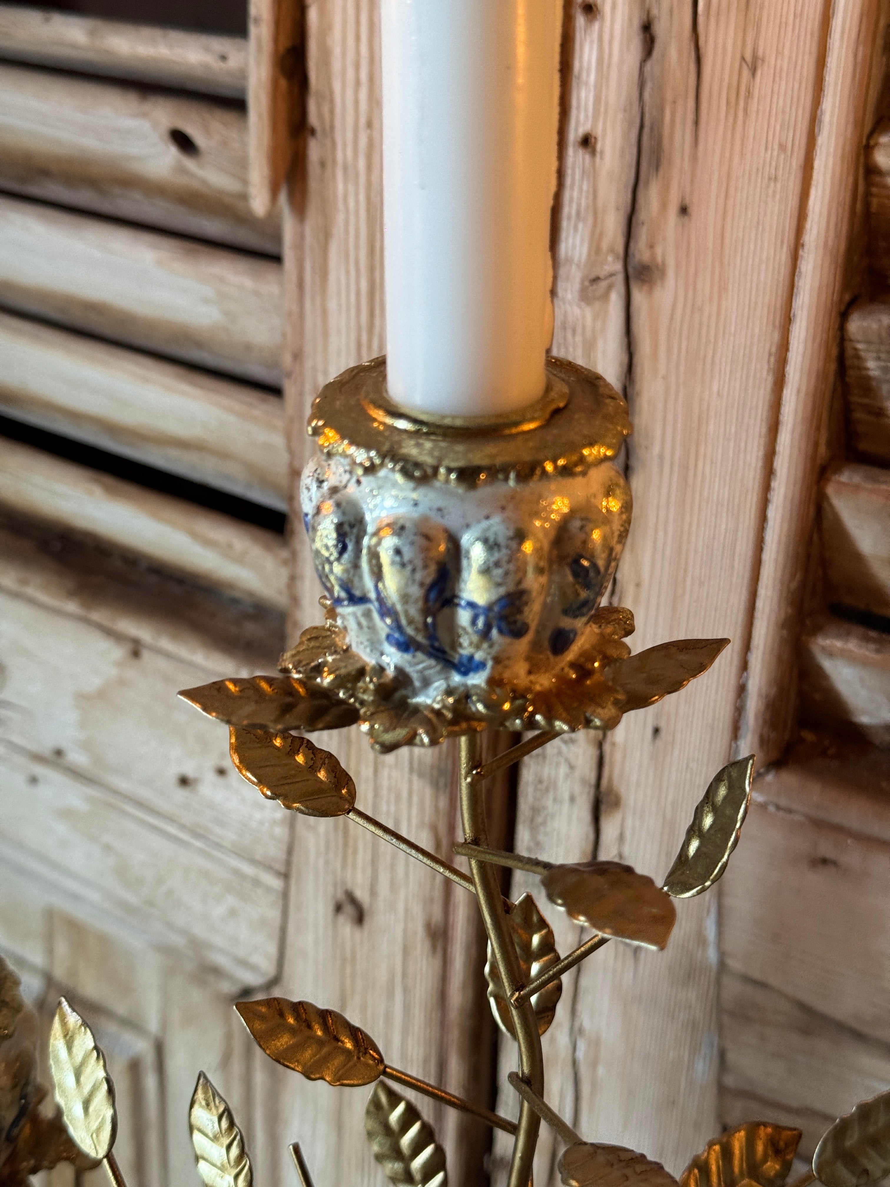 Three Arm Floral Candelabra – Blue & Gold