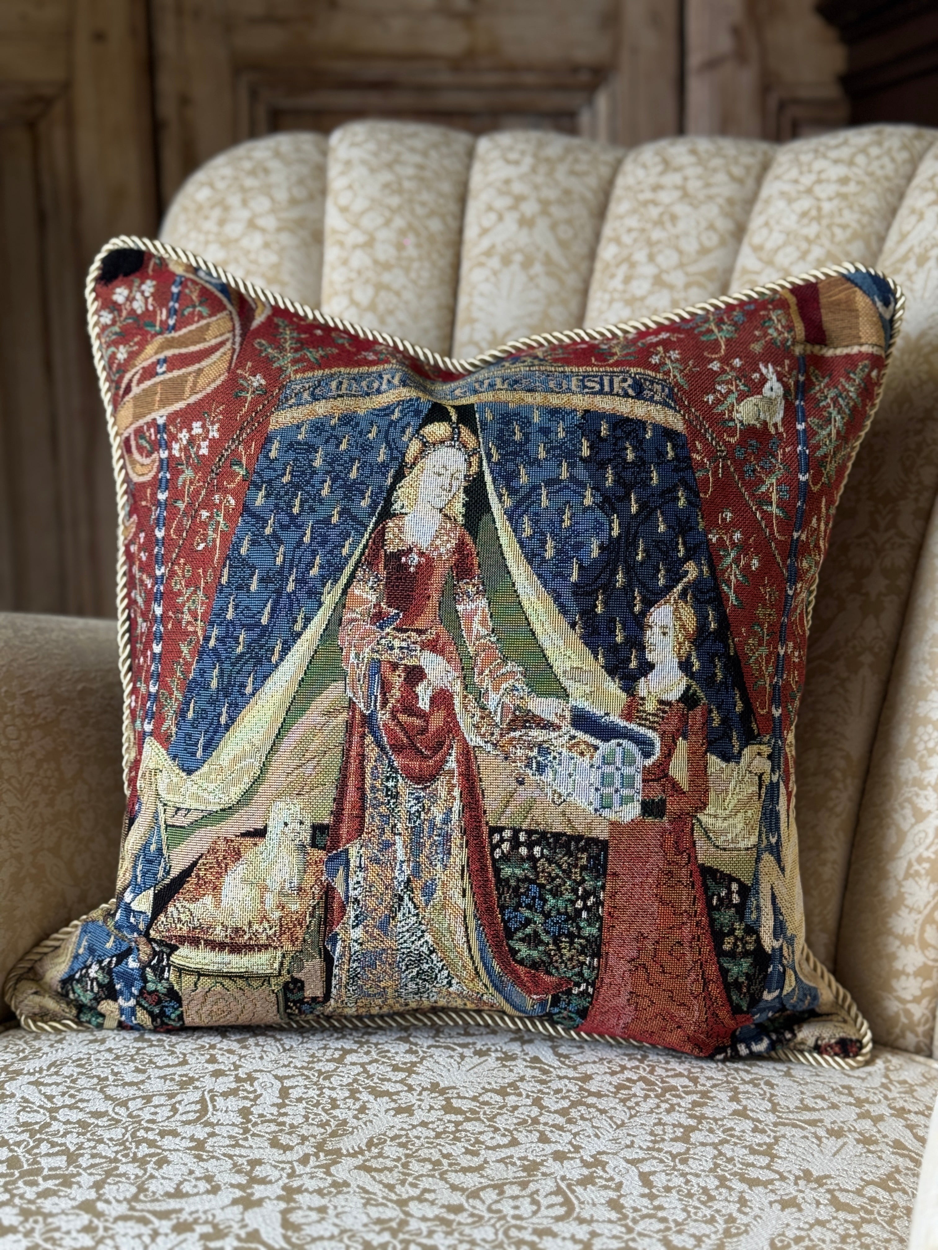 Lady & The Unicorn Tent Square Tapestry Cushion