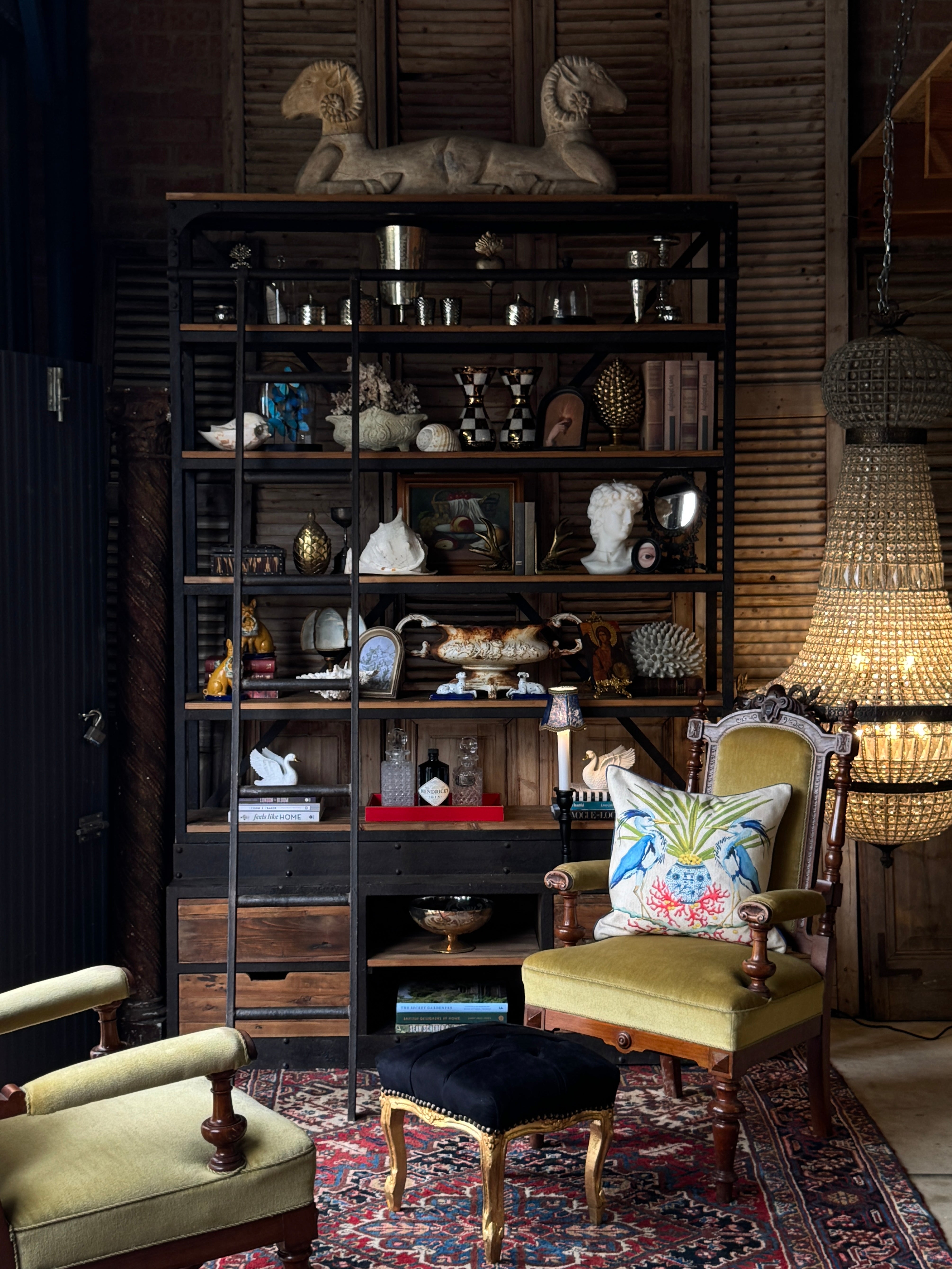 Vintage Gilt Footrest with Black Velvet Upholstery