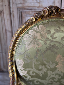 Pair of Gilt Louis XVI Style Armchairs with Original Green Floral Upholstery