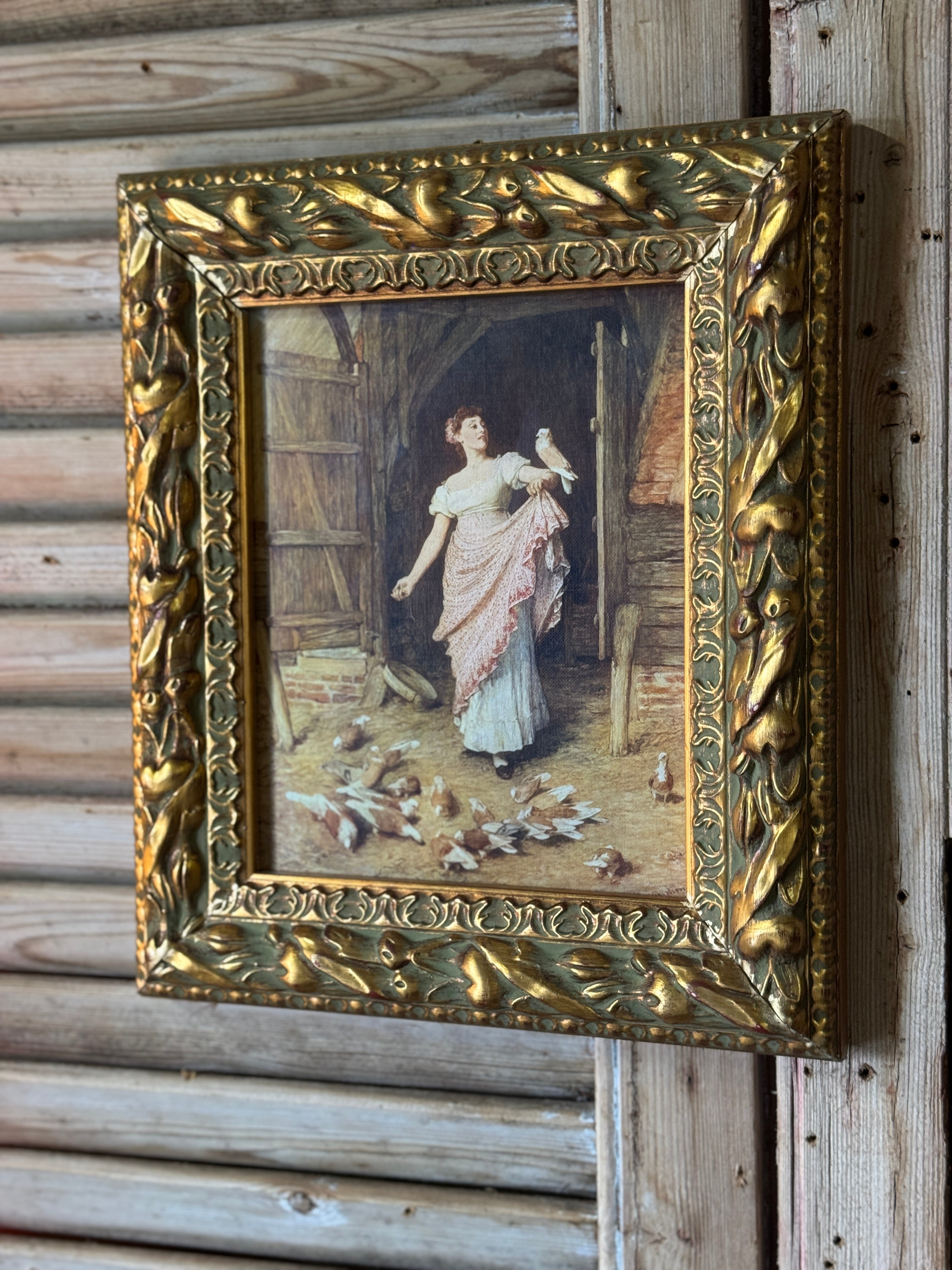 Vintage Ornate Gilt Framed Print of "The Farmer's Daughter"