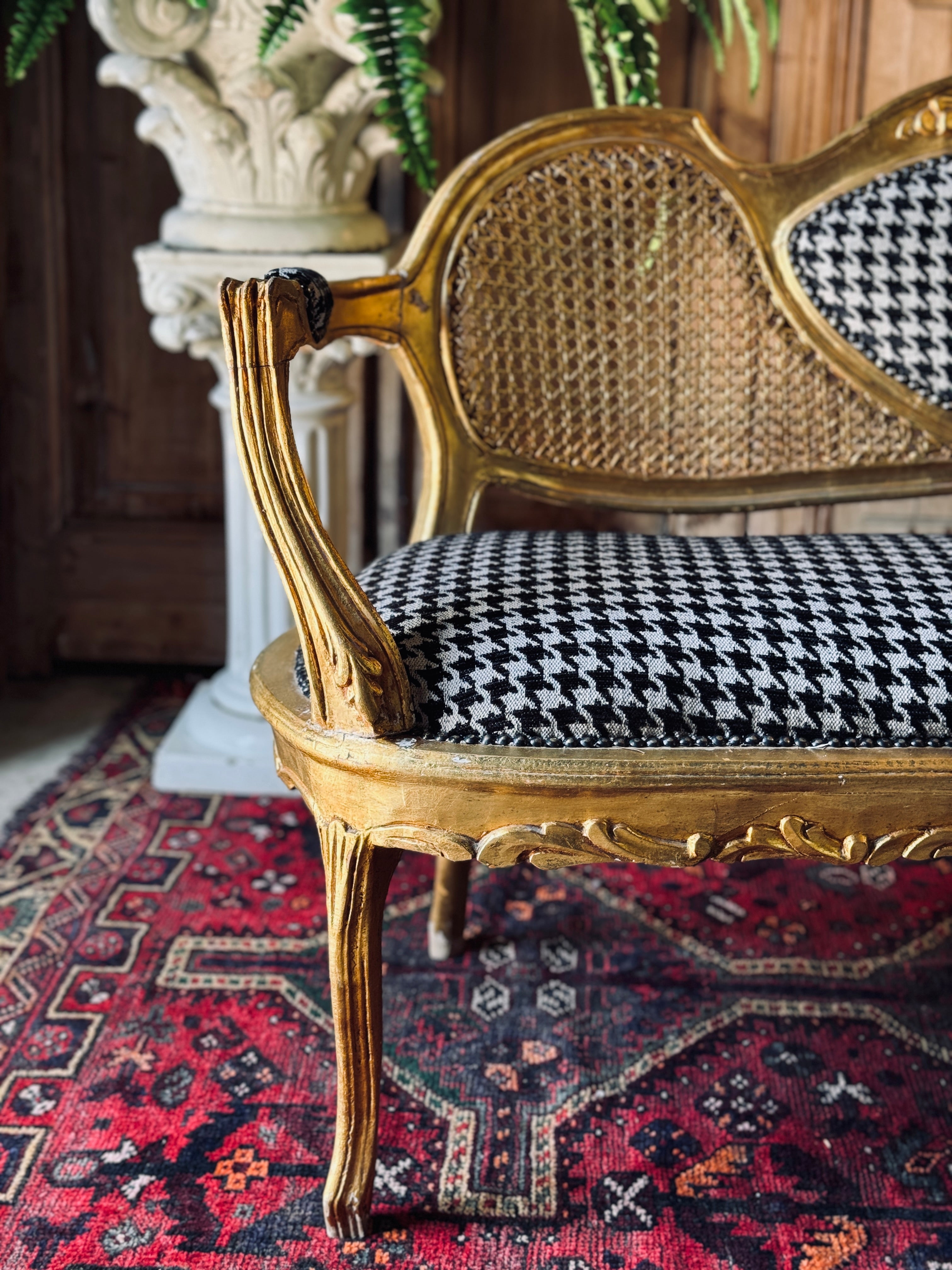 Vintage Gilt Rattan Settee