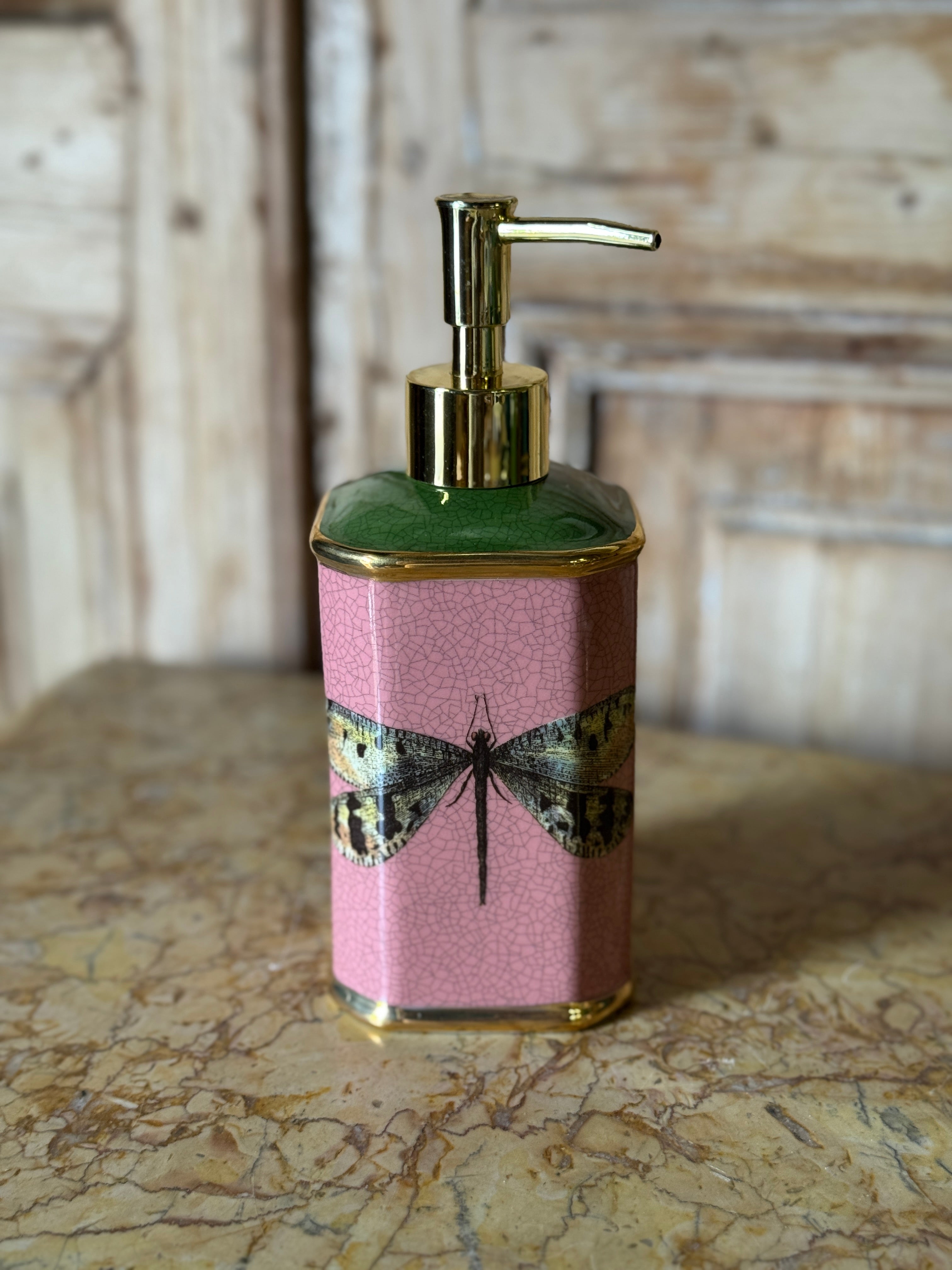 Pink Dragonfly Ceramic Soap Dispenser