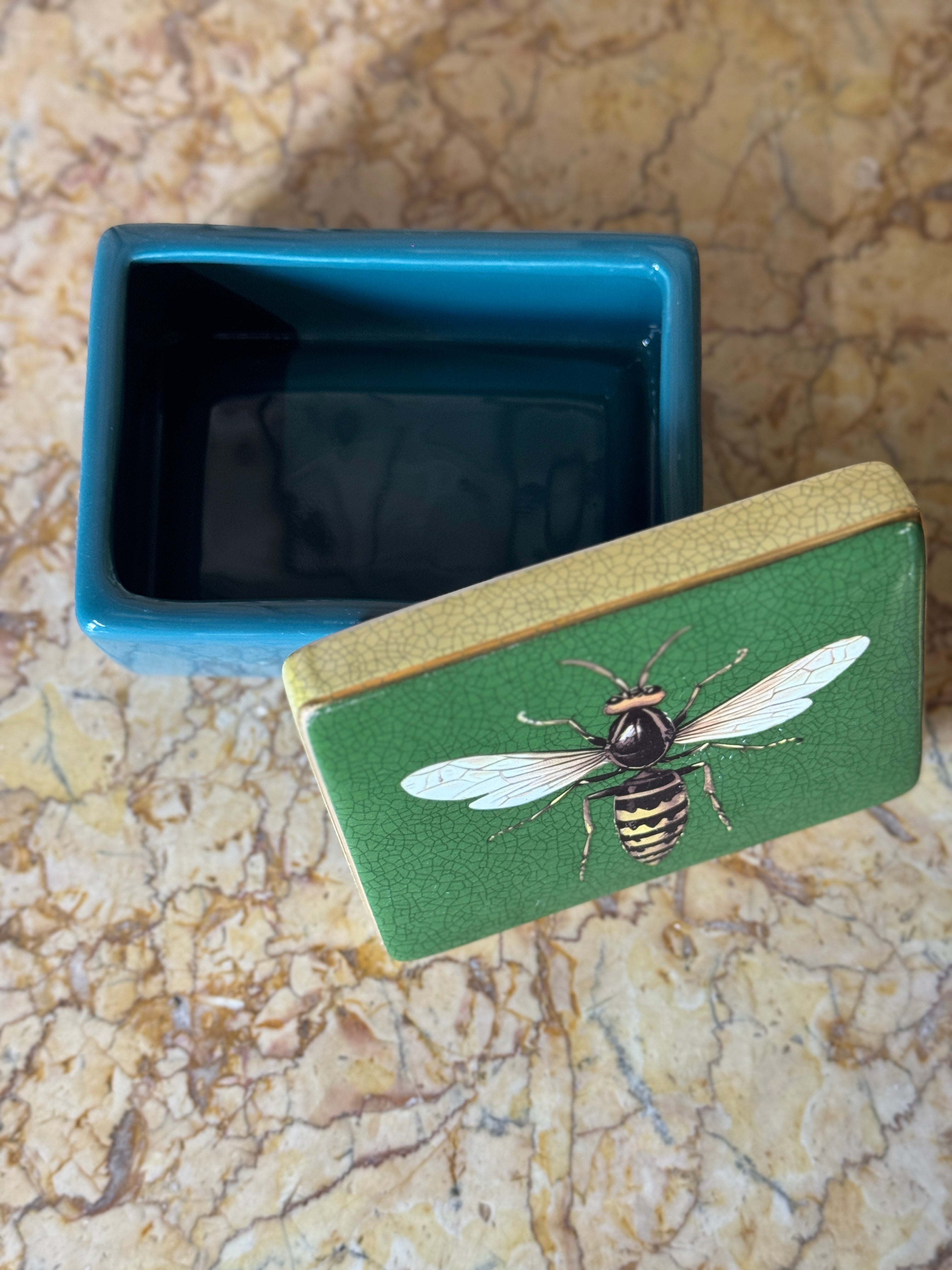 Bee Rectangle Lidded Trinket Box - Green
