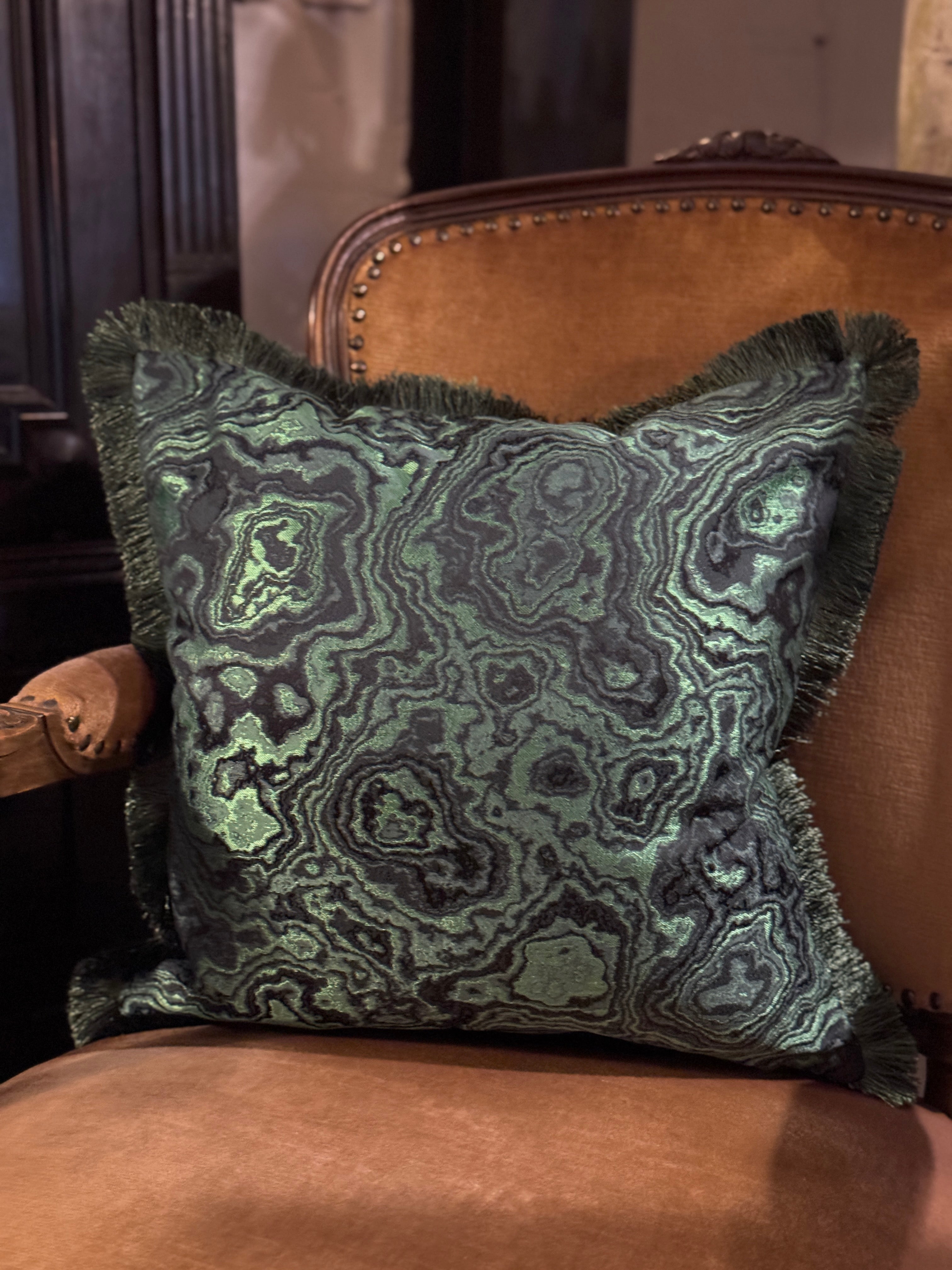 Woven Moiré Jacquard Cushion - Forest Green