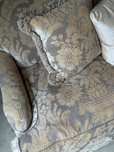 Vintage 3-Seater English Roll Arm Sofa with Original Cut Velvet Damask Upholstery