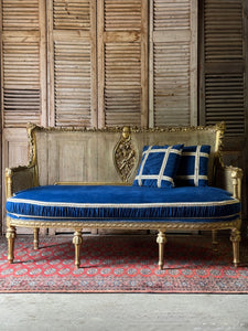 Vintage French Gilt Rattan Settee with Original Upholstery