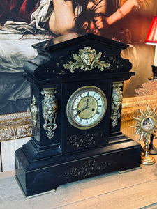 Late 19th Century Antique French Black Slate Mantel Clock