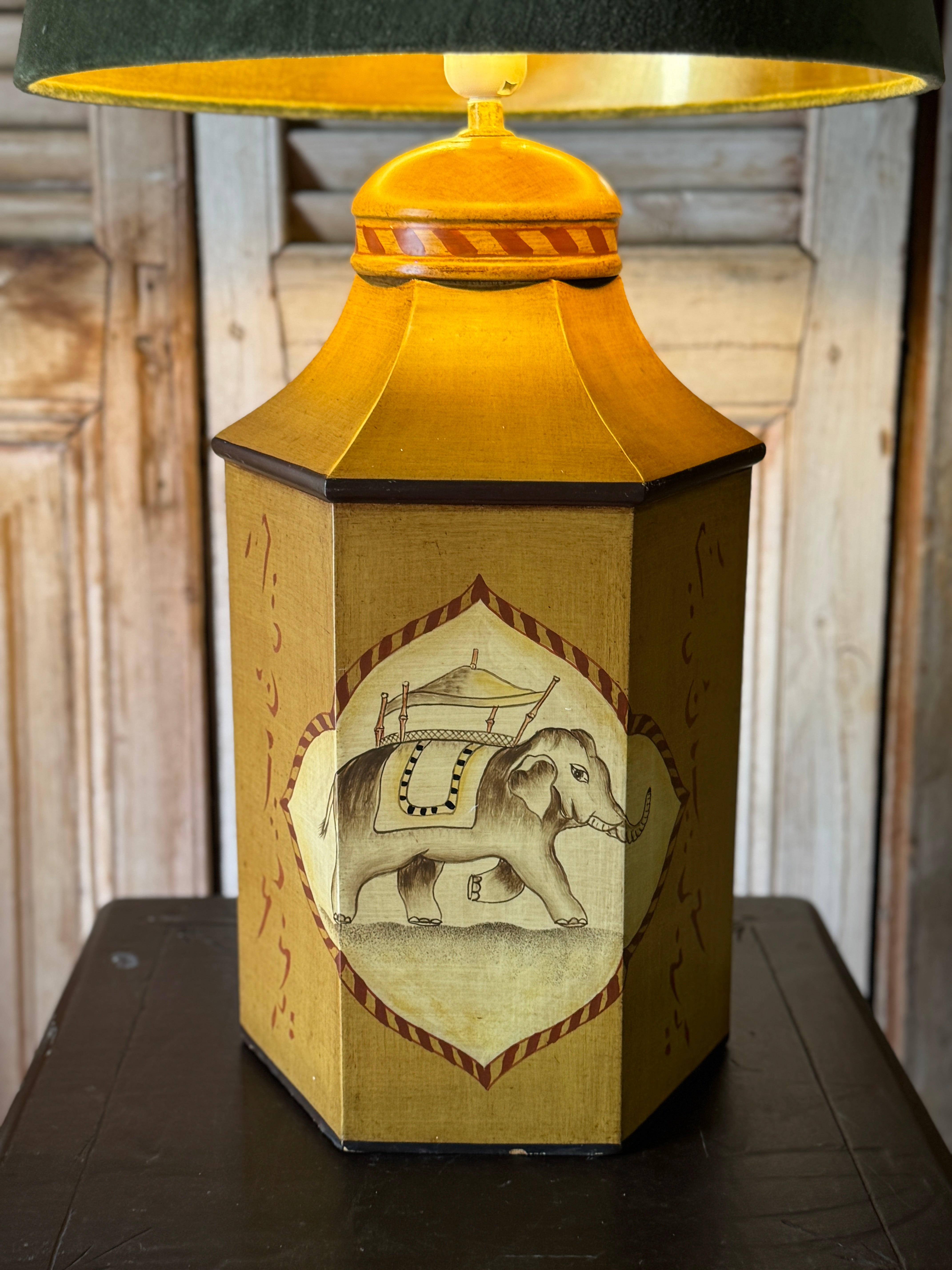 Vintage Lacquer Decorated Tea Canister Lamp