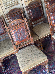 Set of 6 Antique 19th Century Renaissance Revival Dining Chairs with Embossed Leather Back Rests