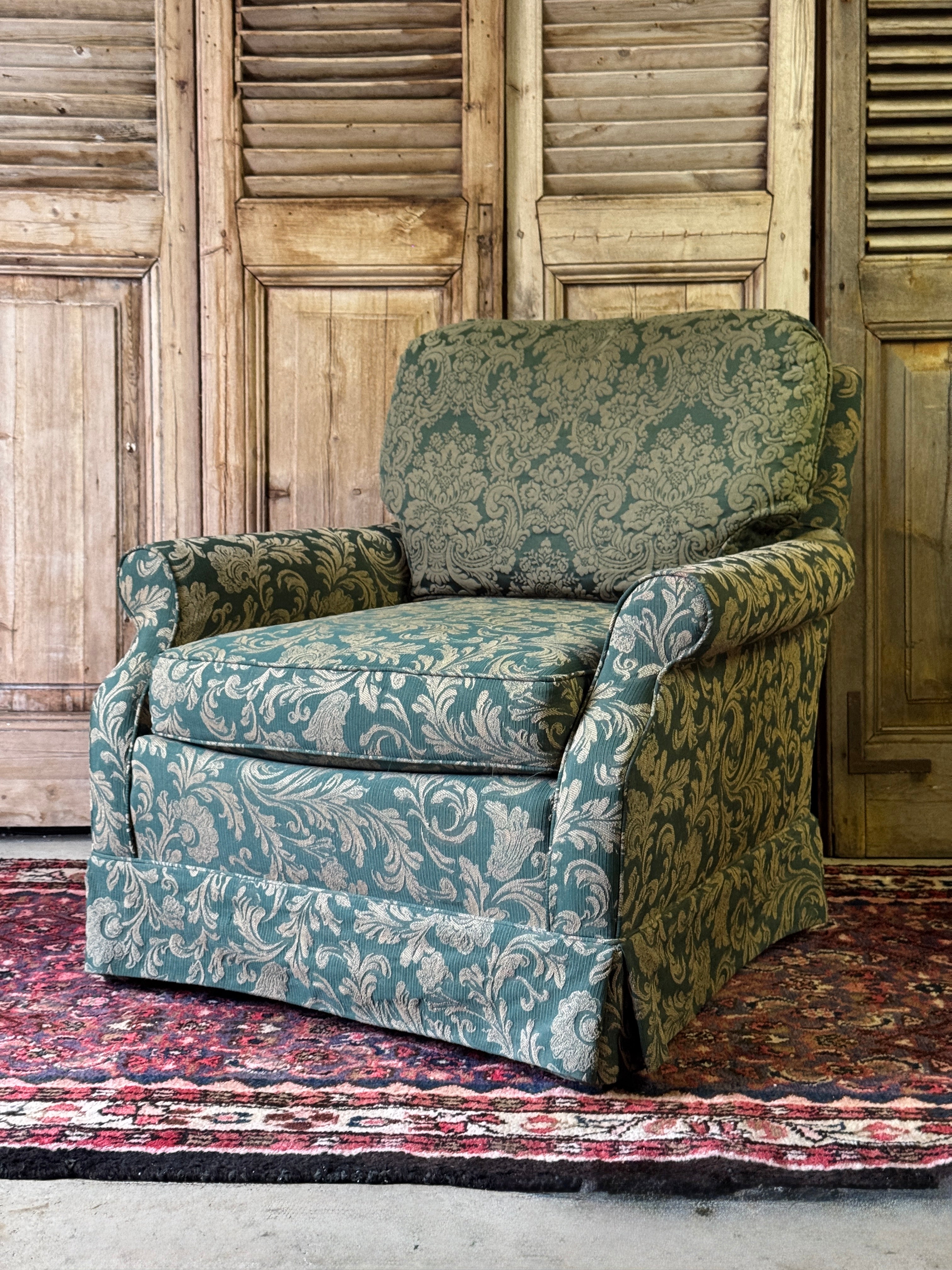 Vintage Green Damask & Floral Armchair