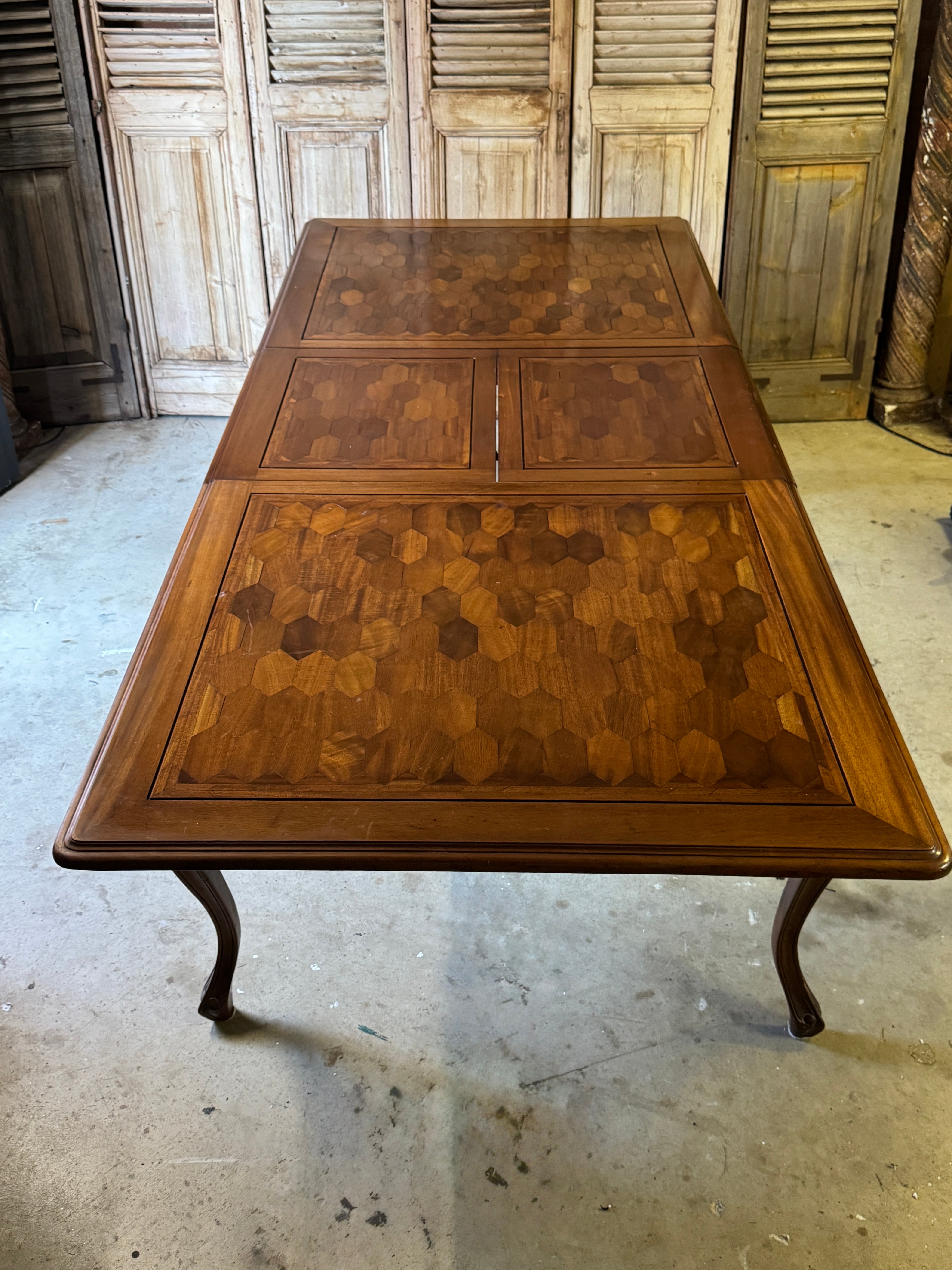 Vintage Louis XVI Style Parquetry Extension Table