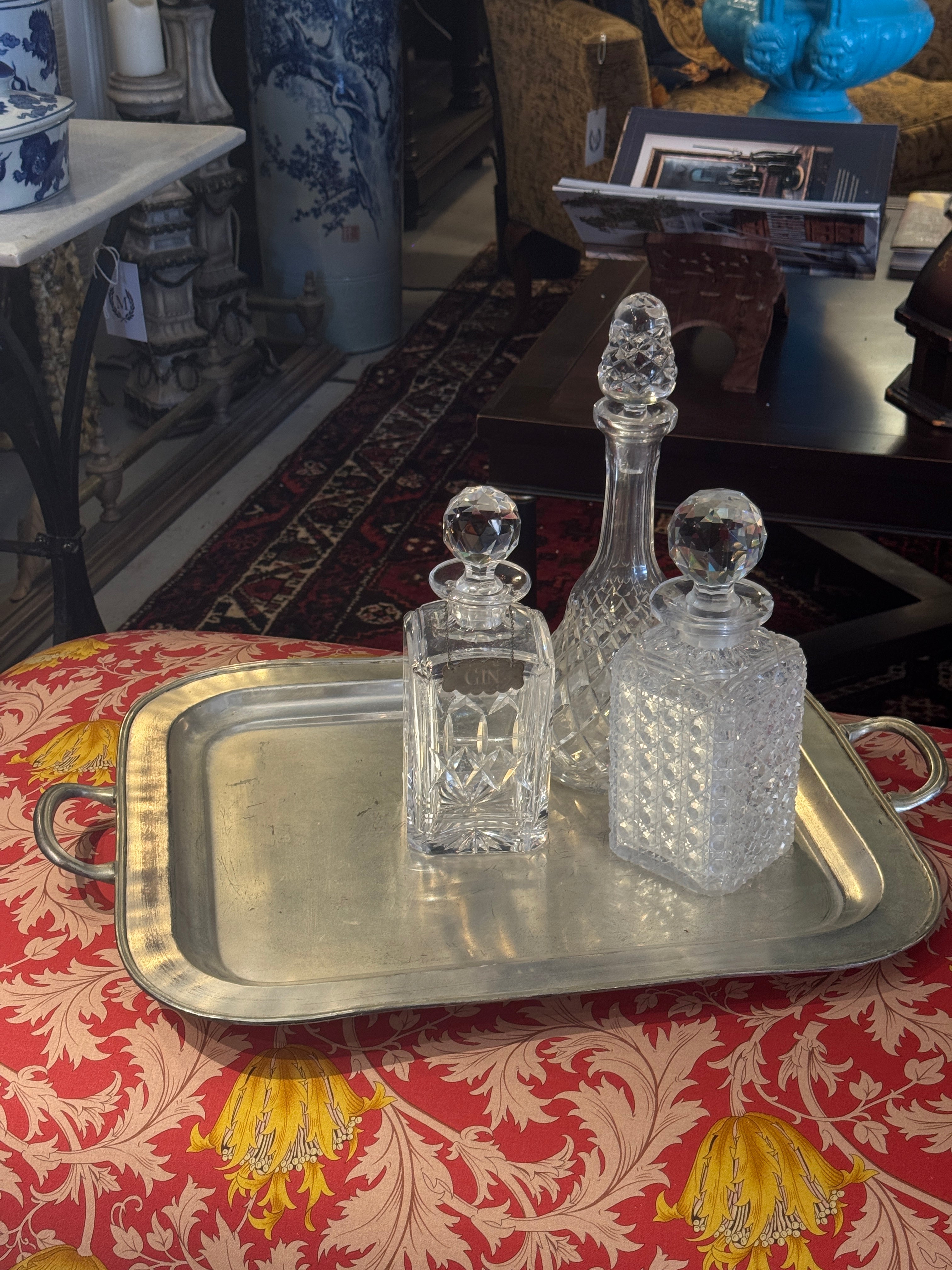 Vintage Silvered Serving Tray with Handles