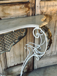 Vintage French Wrought Iron & Marble Console Table