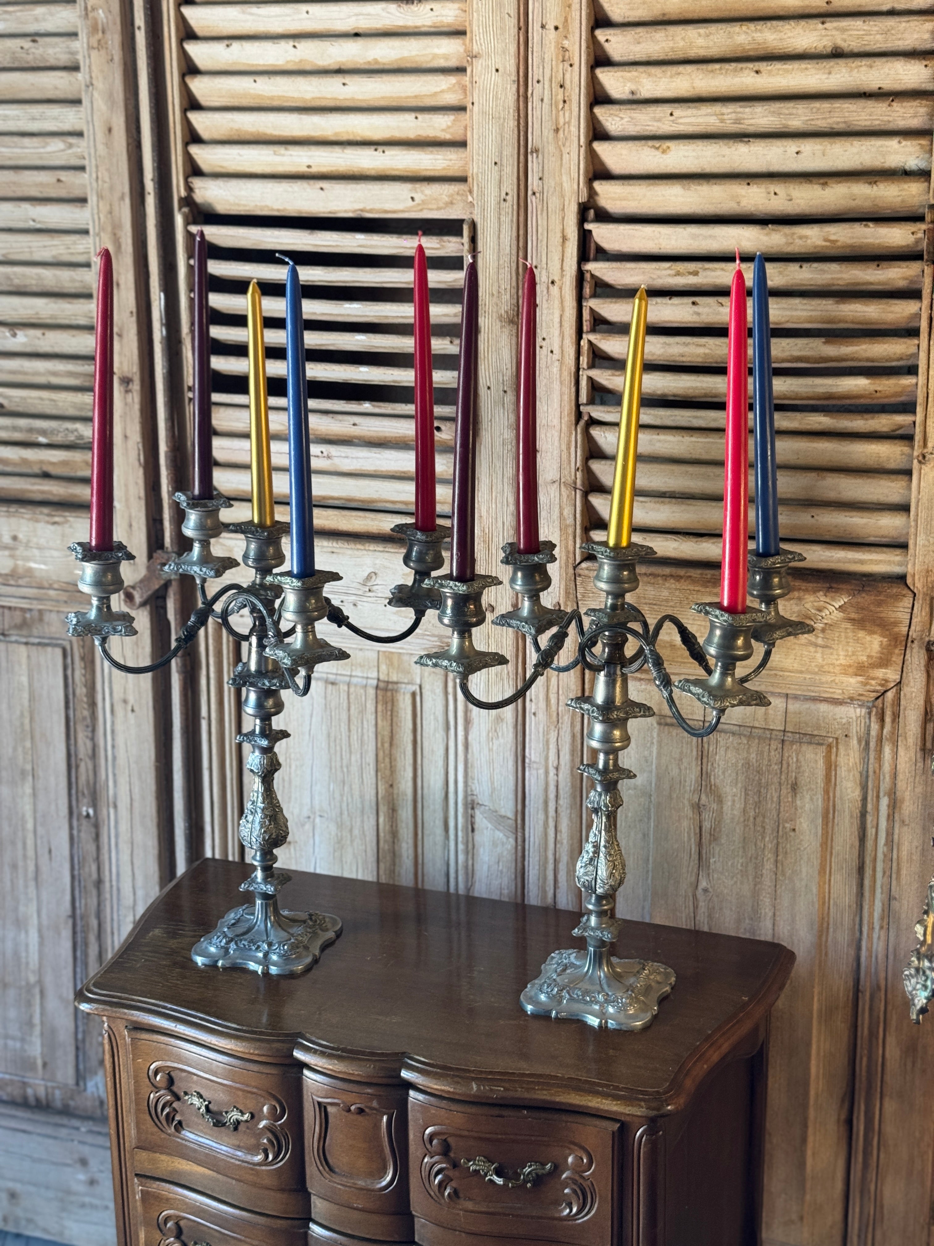 Pair of Vintage Victorian Silver-Plated 5-Arm Candelabras