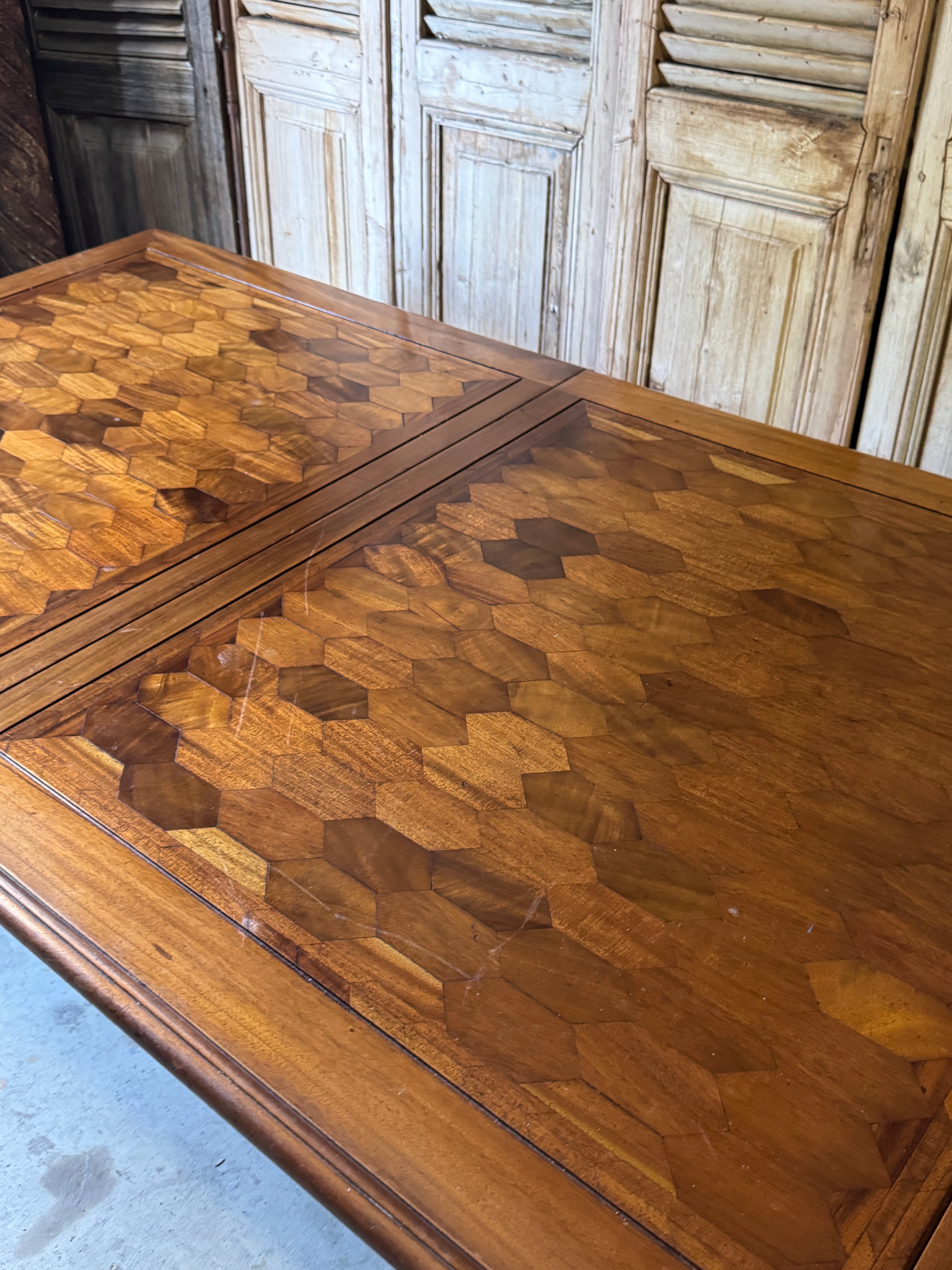 Vintage Louis XVI Style Parquetry Extension Table