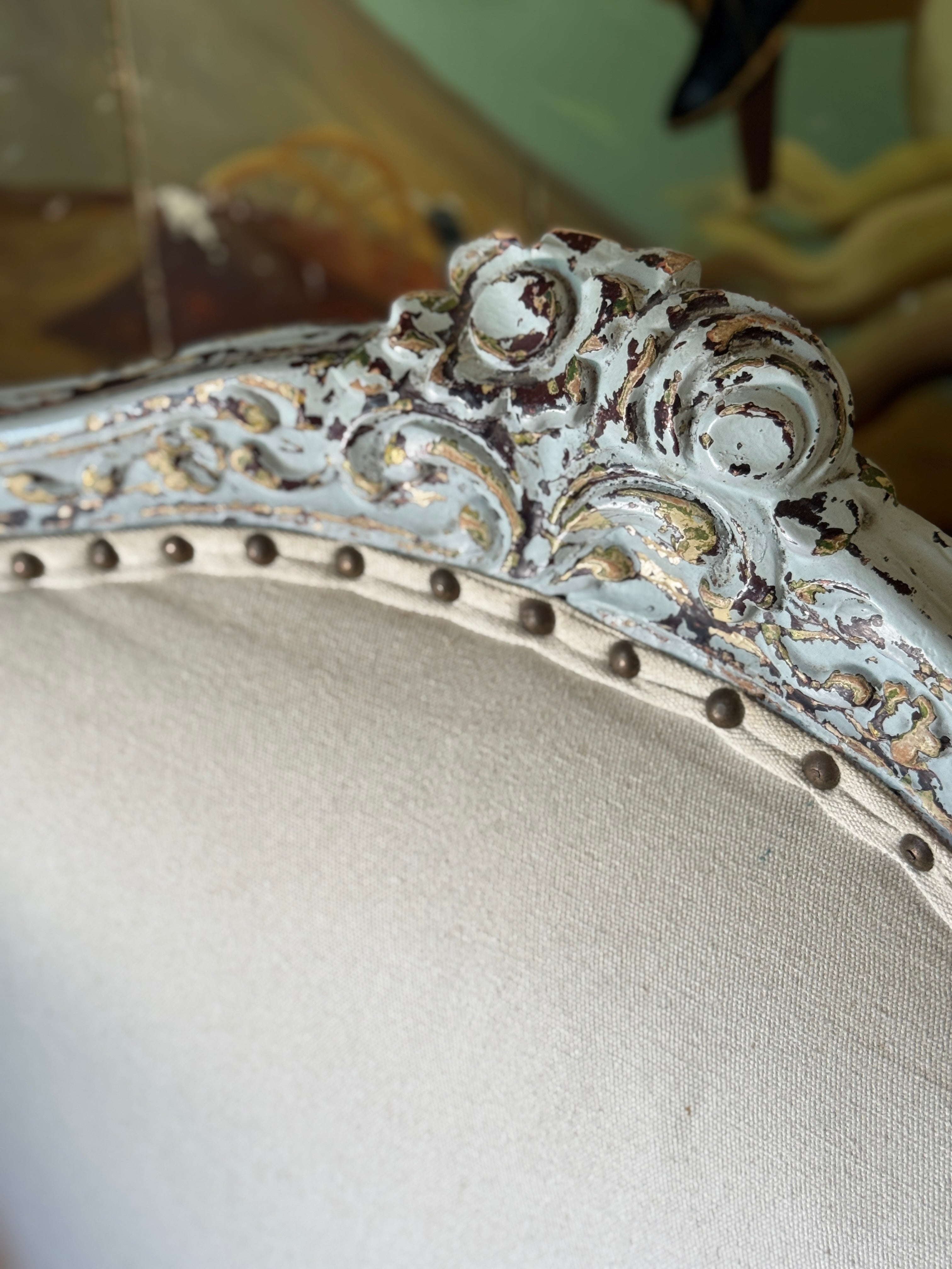 Vintage French Linen Tub Chair