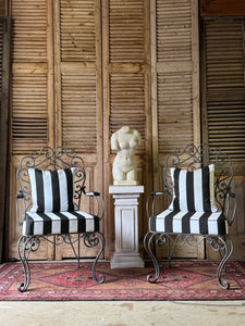 Pair of Newly Upholstered Vintage French Wrought Iron Chairs